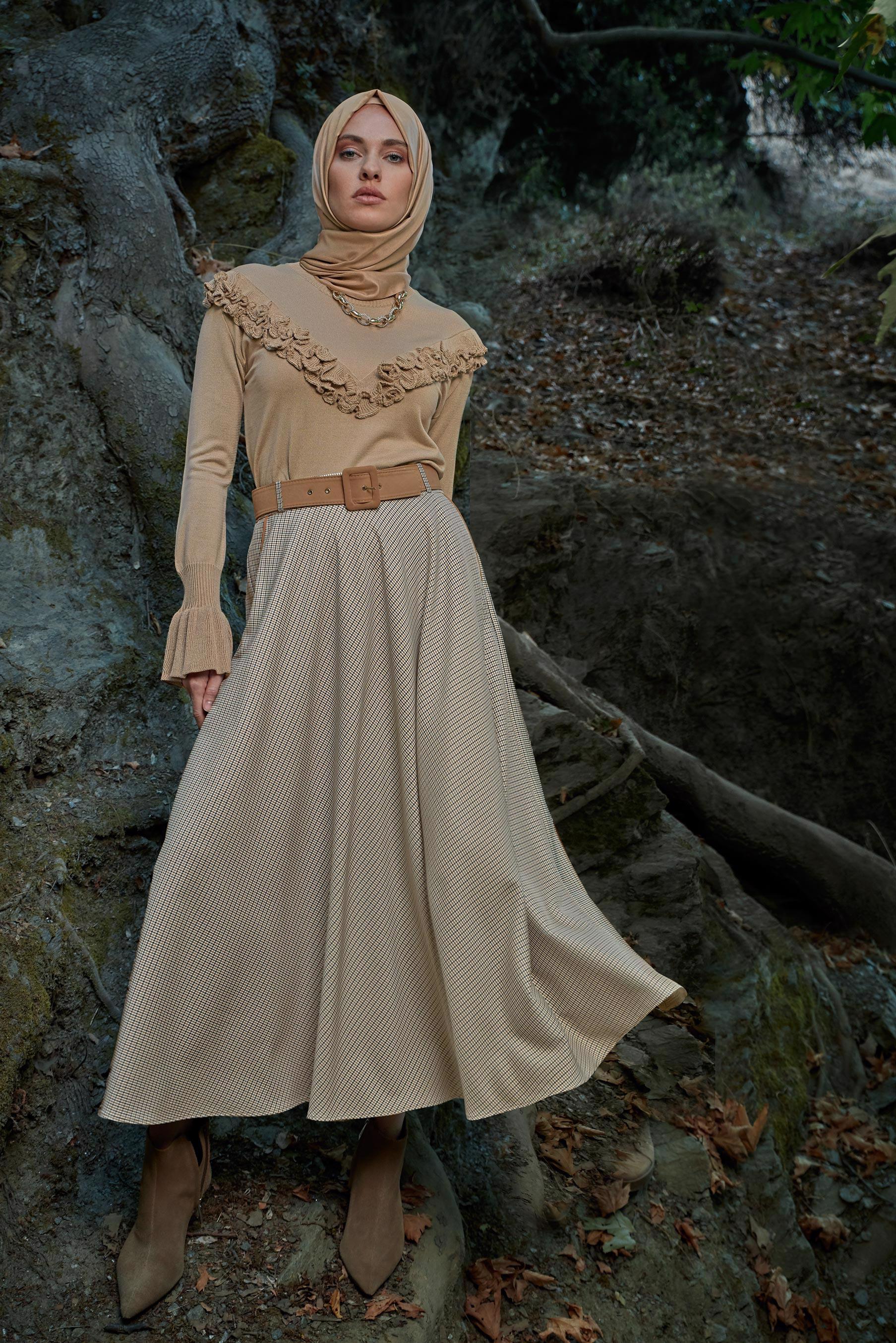 Tesettür giyim KAHVE FIRFIRLI TRİKO KAZAK 41025 