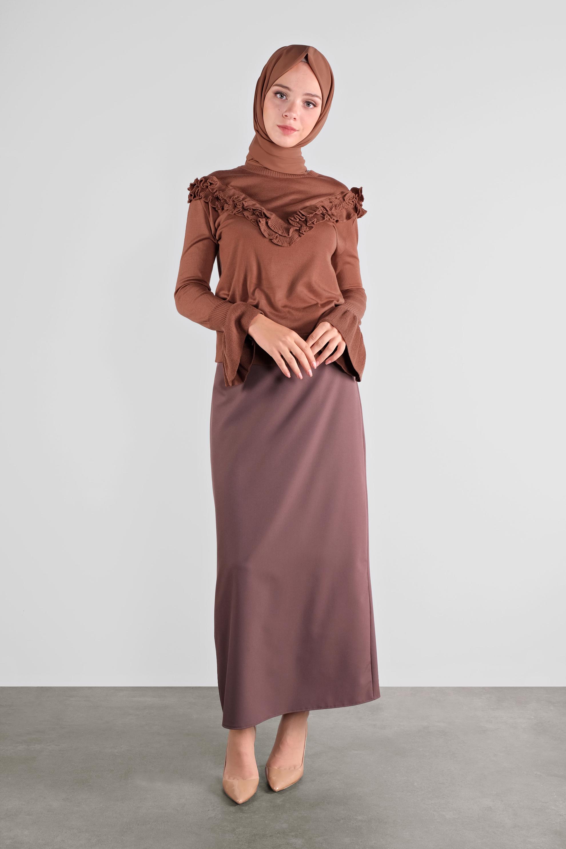 Vêtements hijab ORANGE PULL EN TRICOT RUCHÉ 41025 