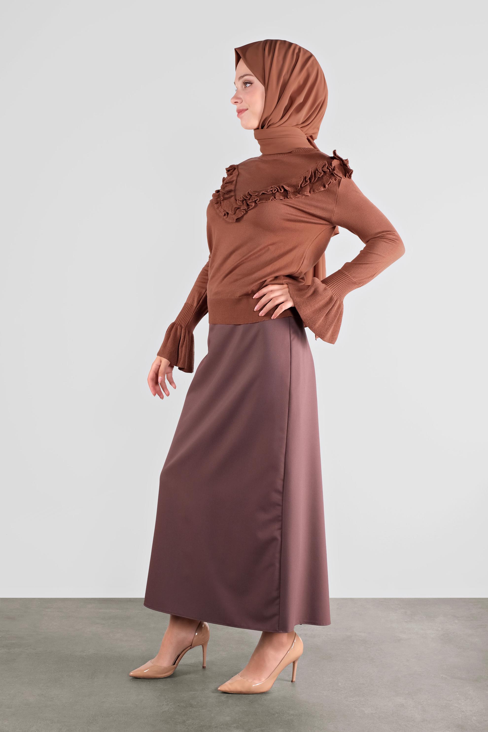 Vêtements hijab ORANGE PULL EN TRICOT RUCHÉ 41025 