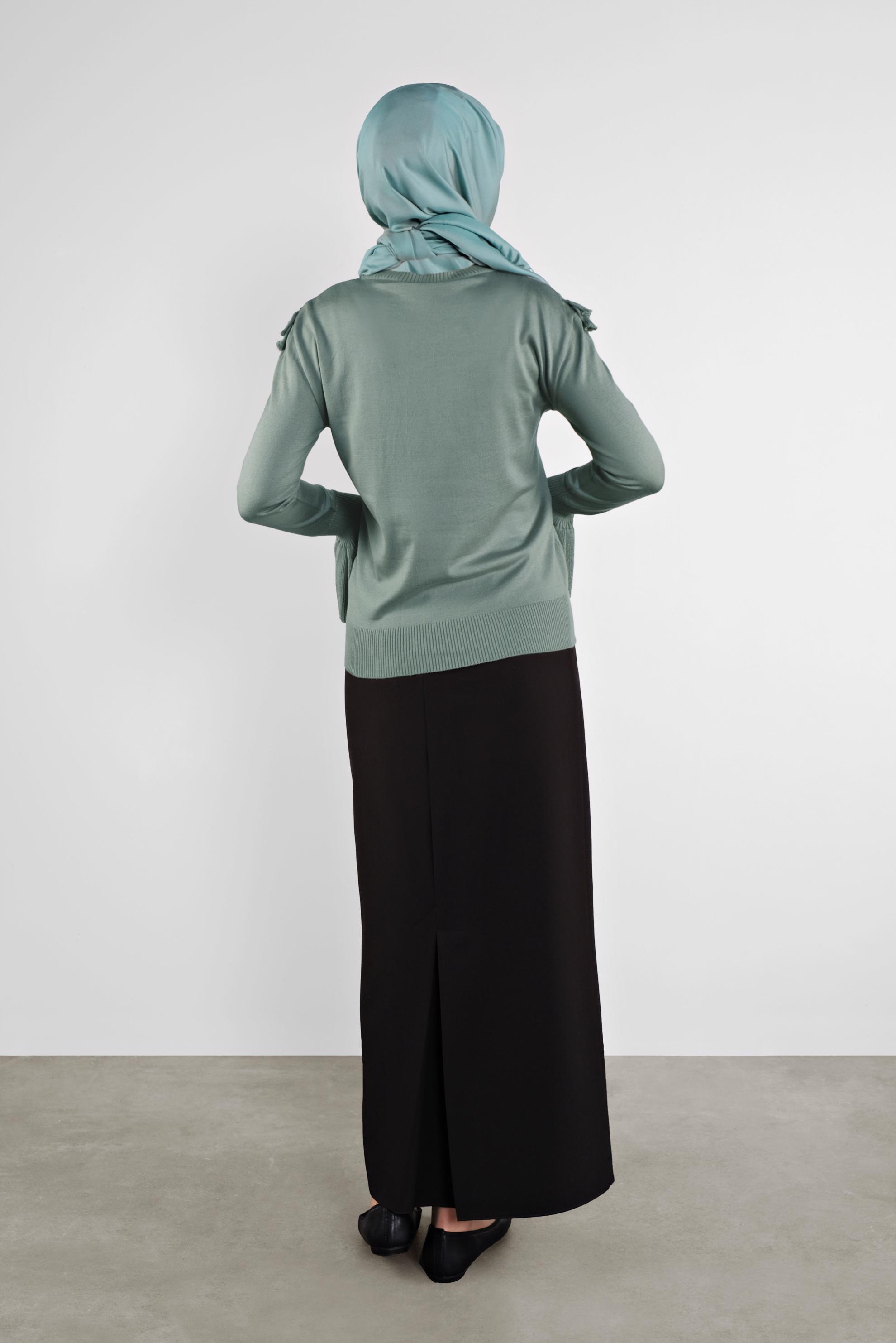 Tesettür giyim YEŞİL FIRFIRLI TRİKO KAZAK 41025 