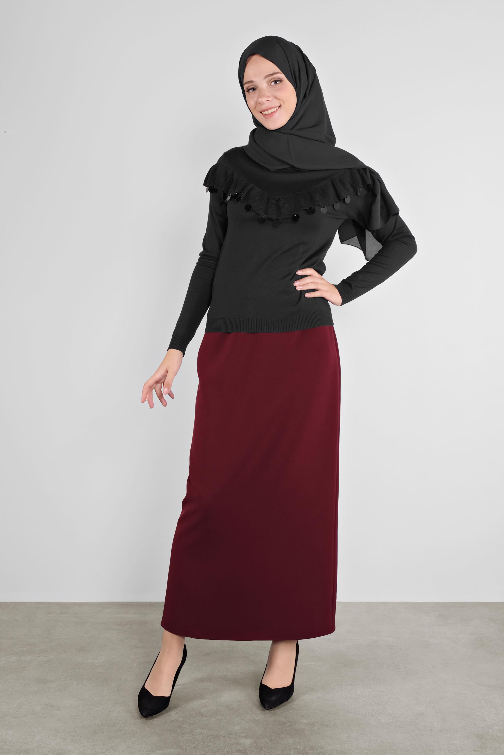 Hijab clothing BLACK SEQUINED RUFFLED KNIT SWEATER 41026 