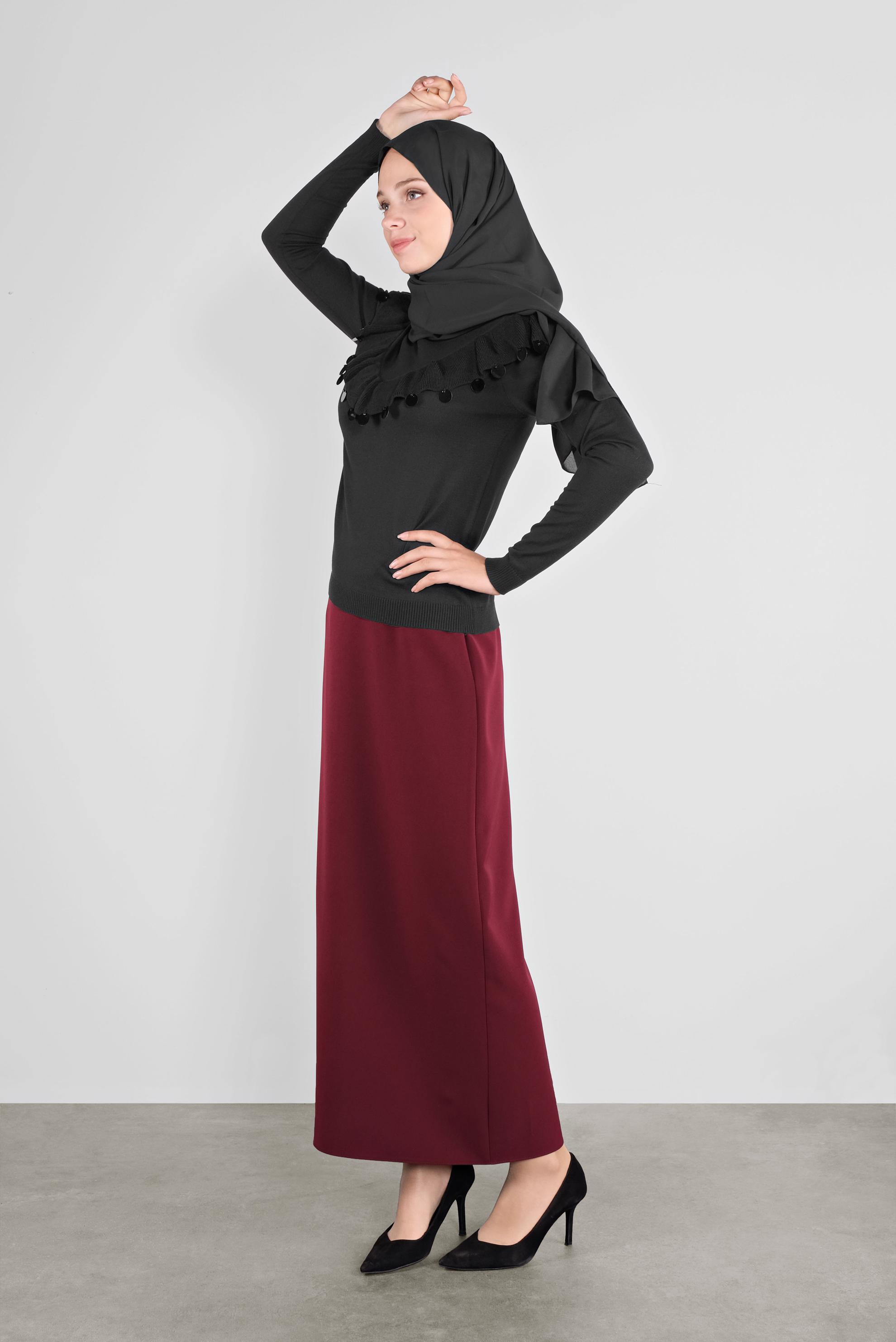 Hijab clothing BLACK SEQUINED RUFFLED KNIT SWEATER 41026 