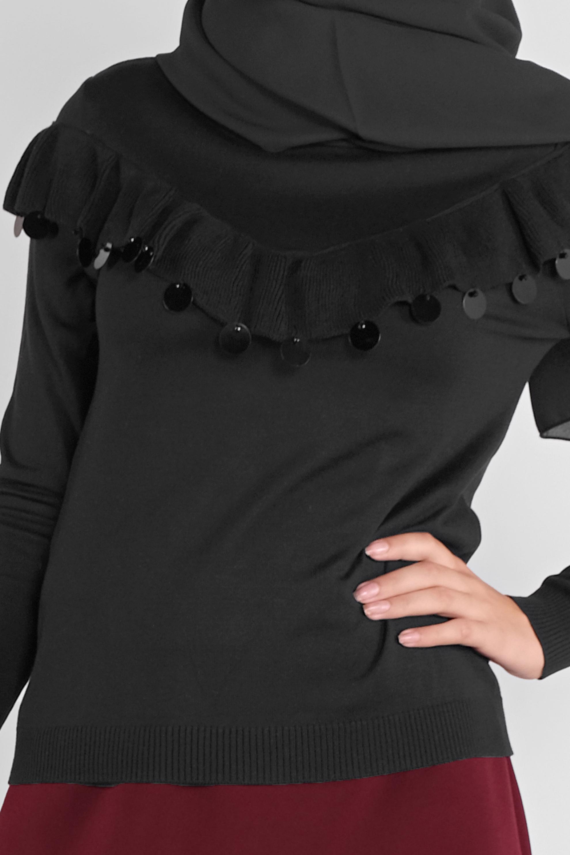 Hijab clothing BLACK SEQUINED RUFFLED KNIT SWEATER 41026 