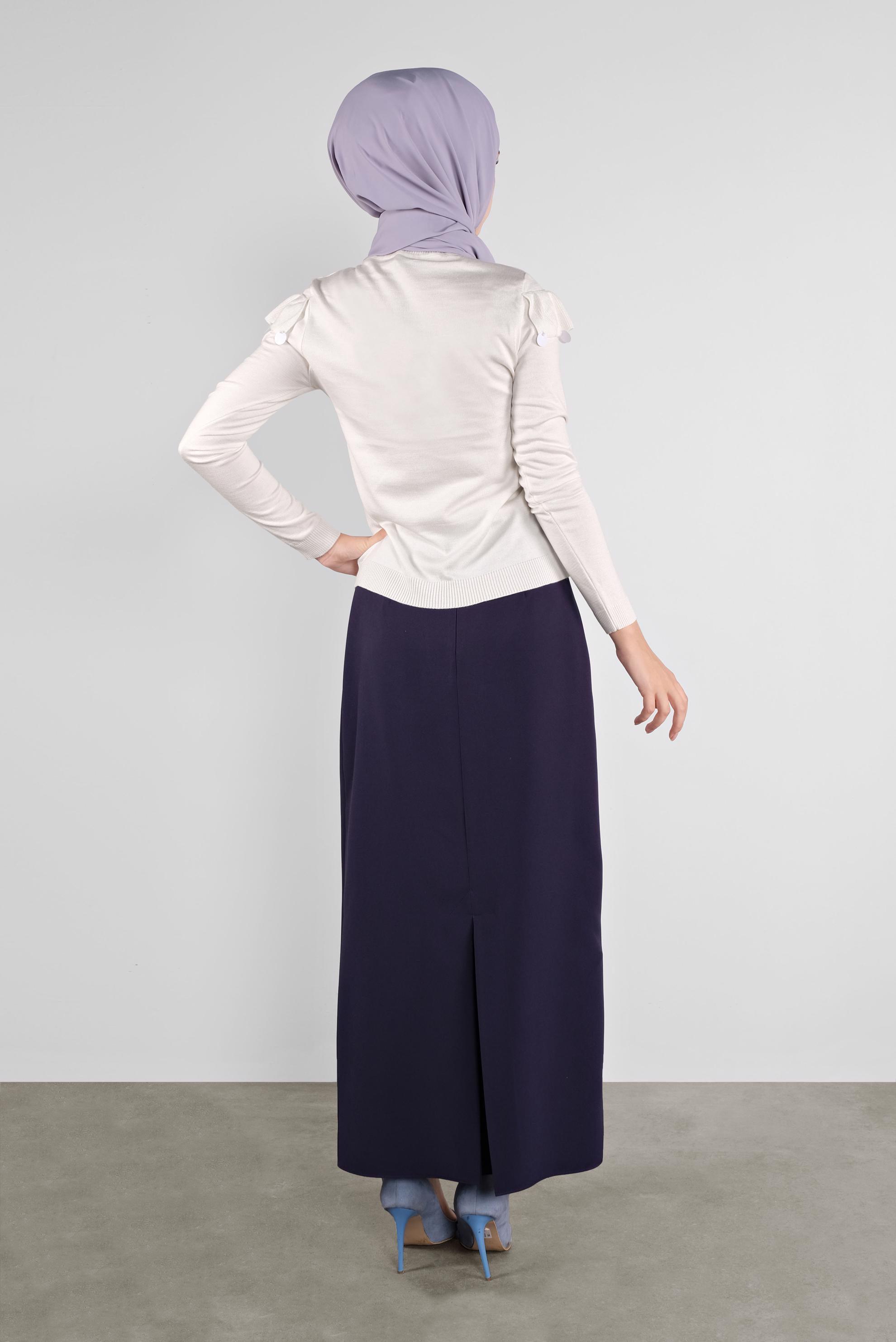 Tesettür giyim BEYAZ PULLU FIRFIRLI TRİKO KAZAK 41026 