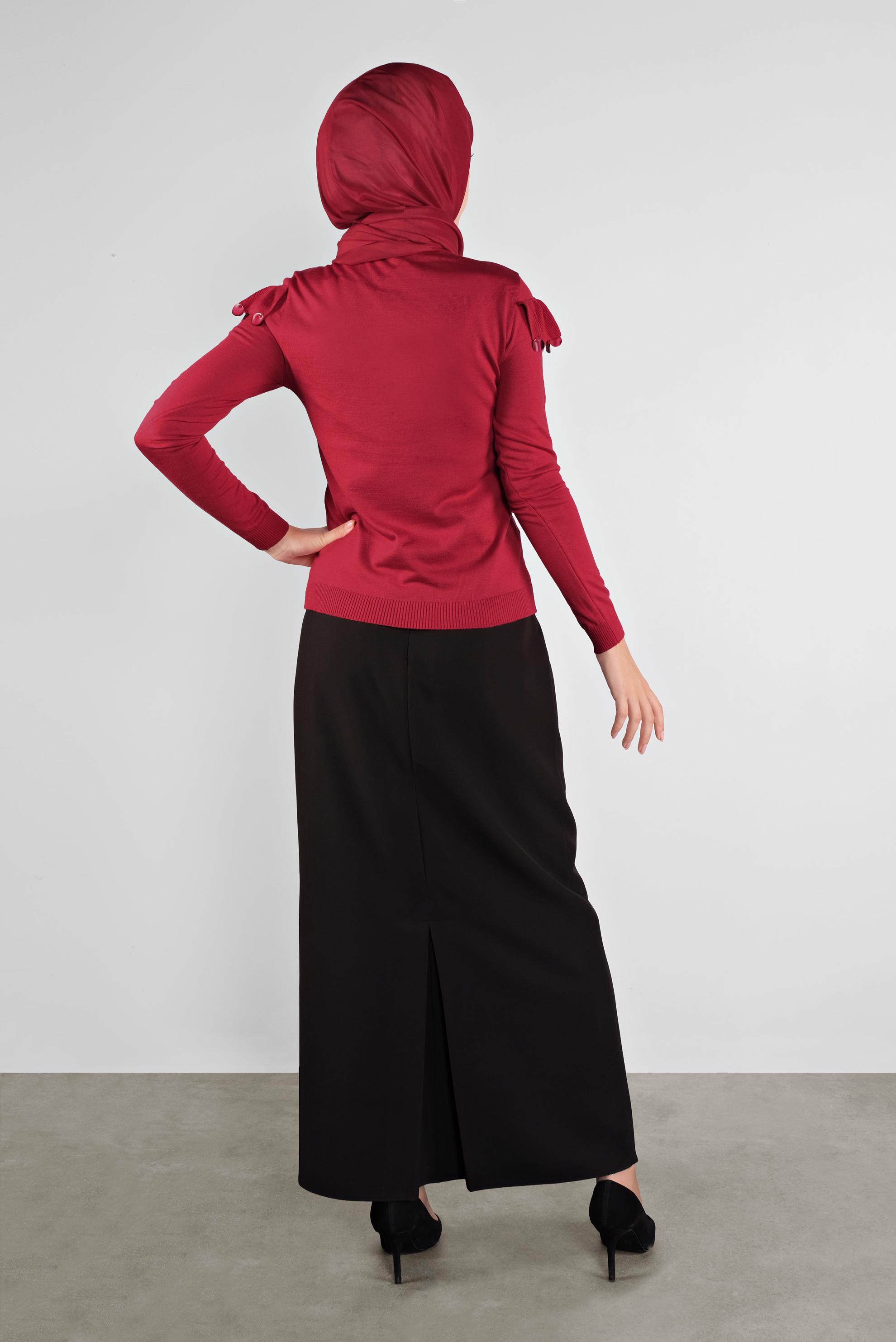 Tesettür giyim KIRMIZI PULLU FIRFIRLI TRİKO KAZAK 41026 