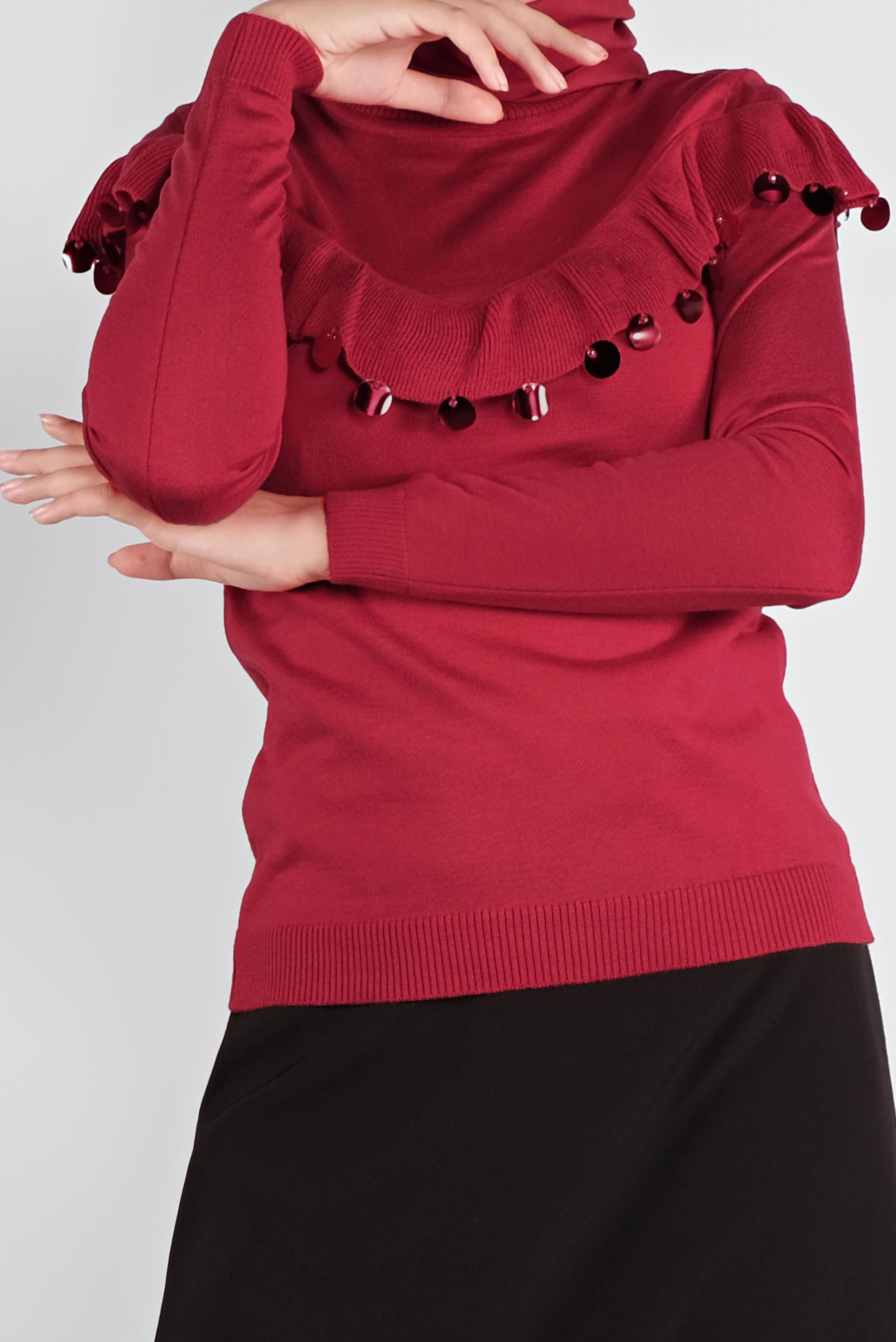 Tesettür giyim KIRMIZI PULLU FIRFIRLI TRİKO KAZAK 41026 