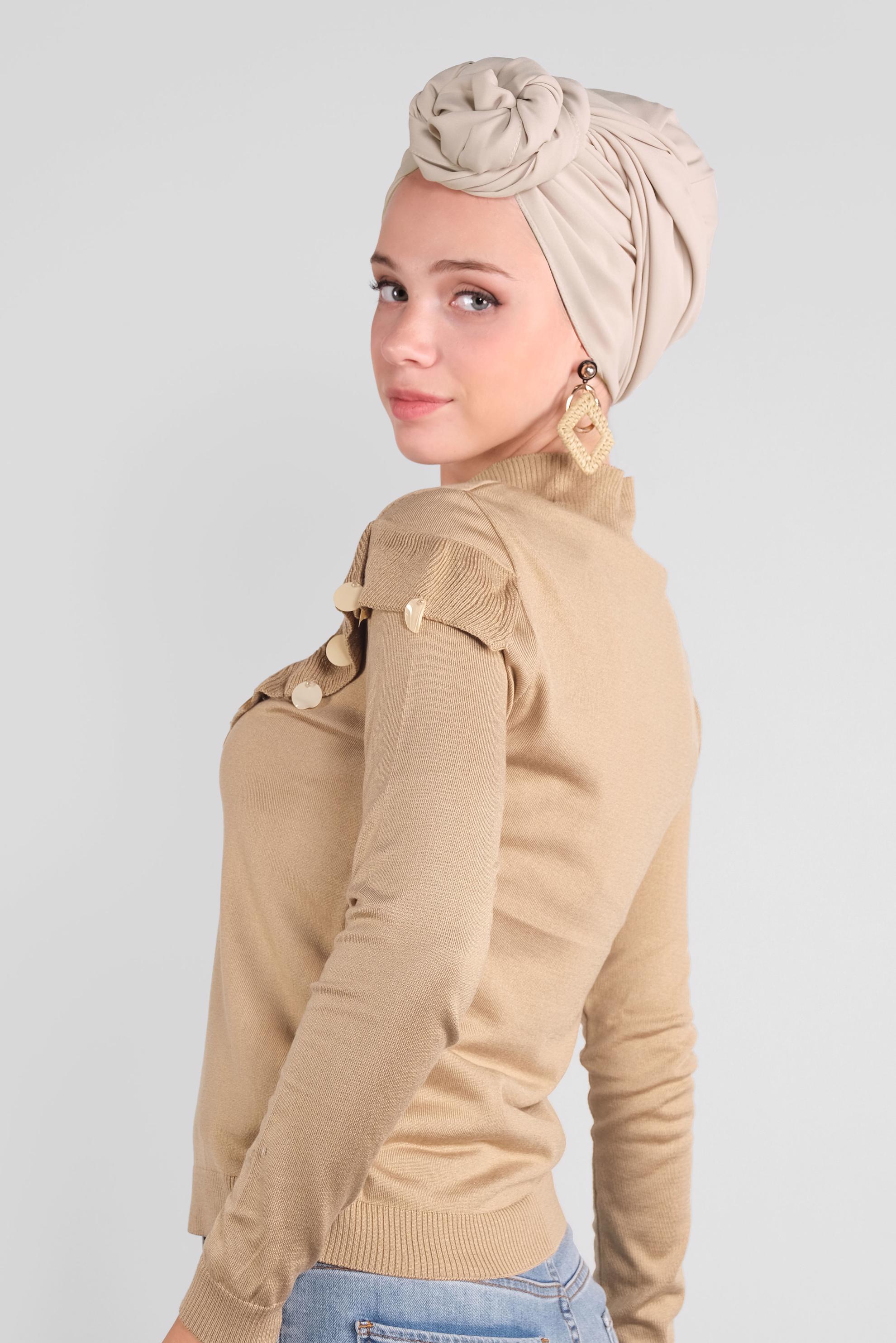 Hijab clothing BROWN SEQUINED RUFFLED KNIT SWEATER 41026 