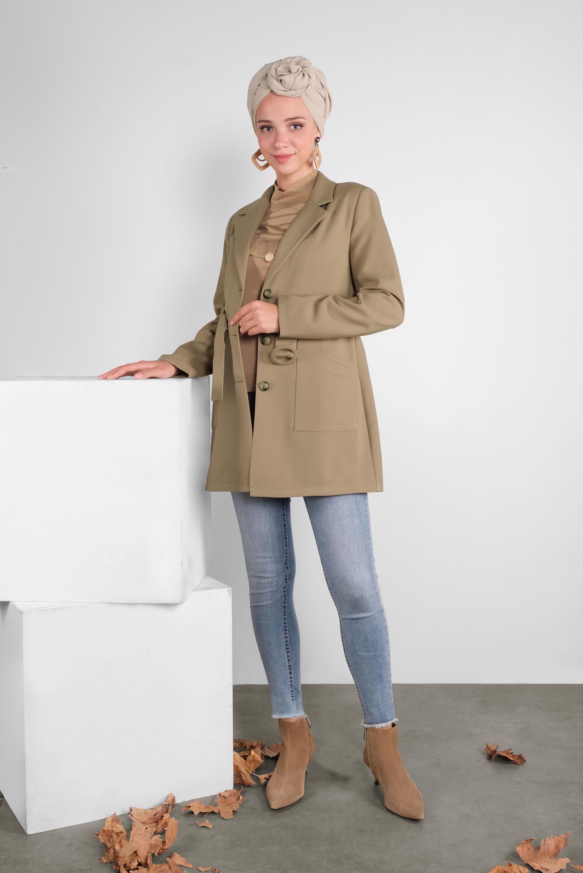 Hijab clothing BROWN SEQUINED RUFFLED KNIT SWEATER 41026 