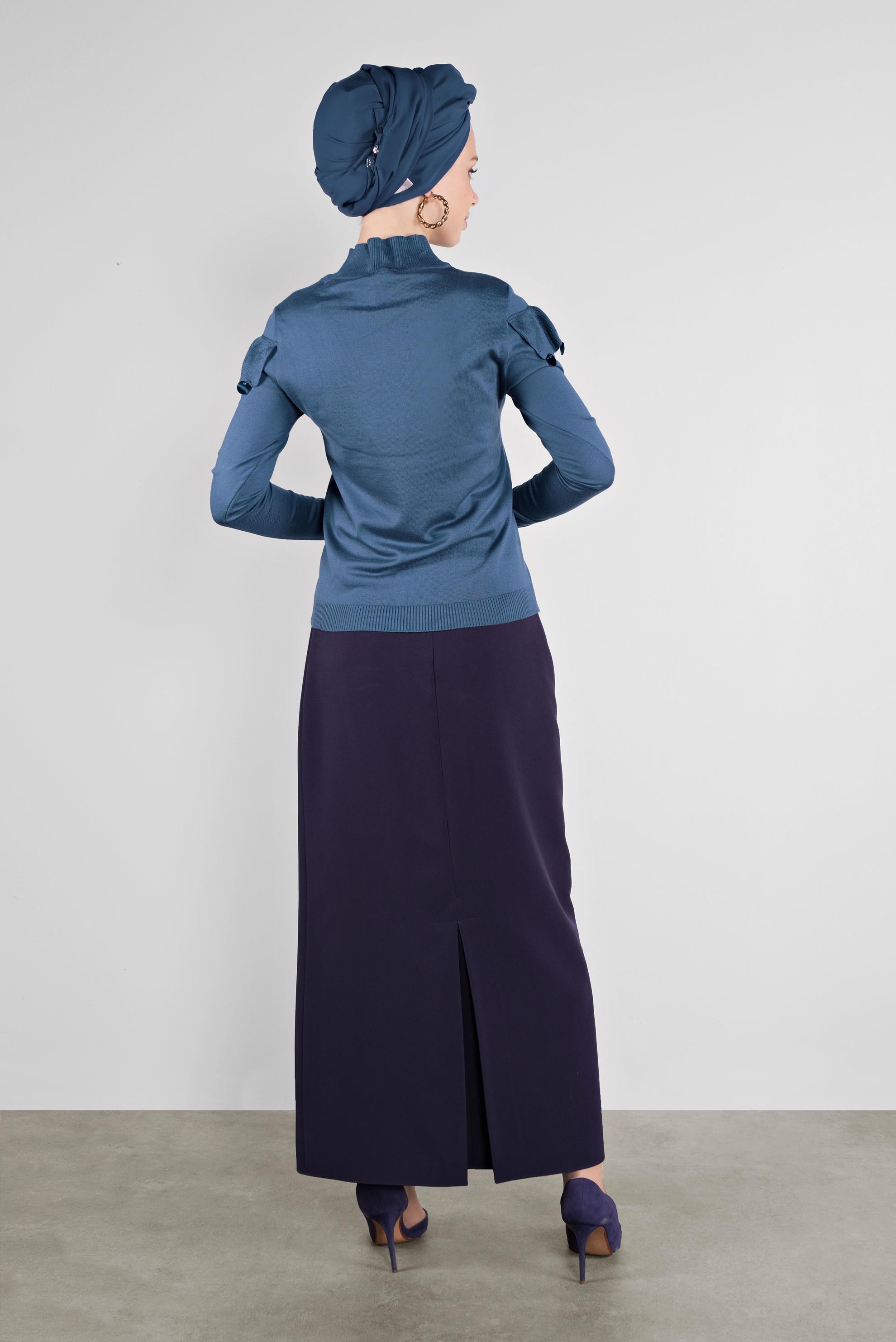 Hijab clothing NAVY BLUE SEQUINED RUFFLED KNIT SWEATER 41026 