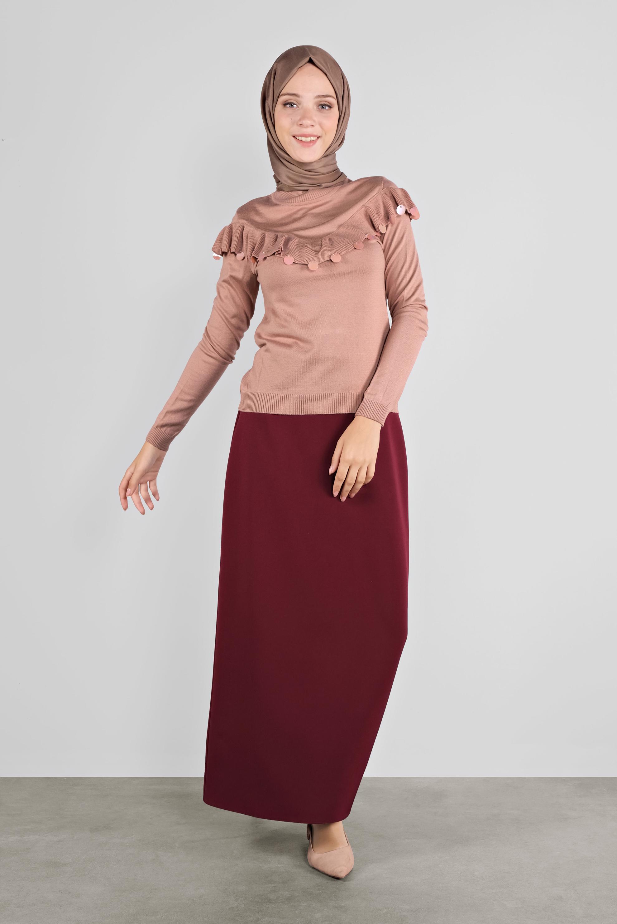 Hijab clothing POWDER SEQUINED RUFFLED KNIT SWEATER 41026 