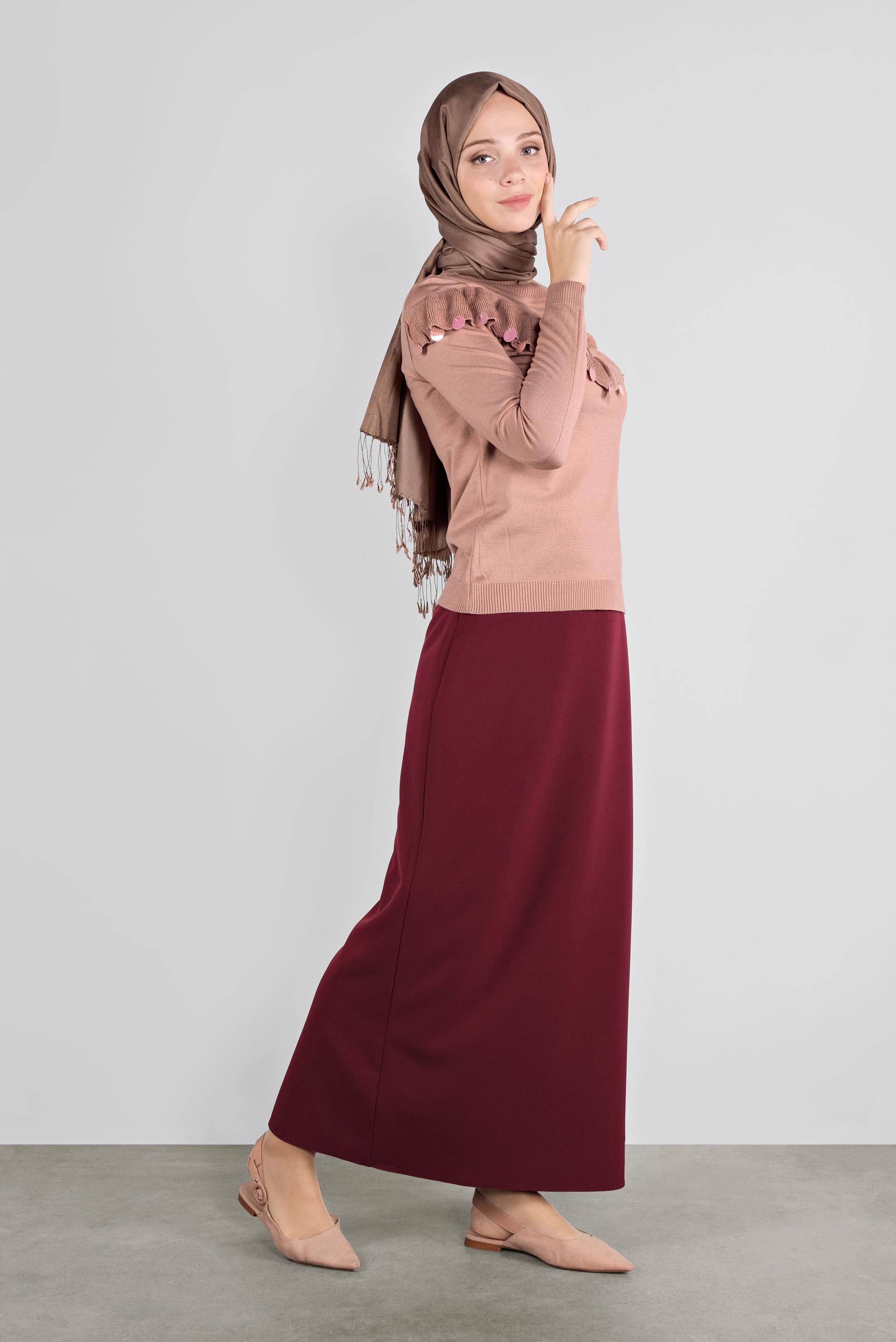 Hijab clothing POWDER SEQUINED RUFFLED KNIT SWEATER 41026 