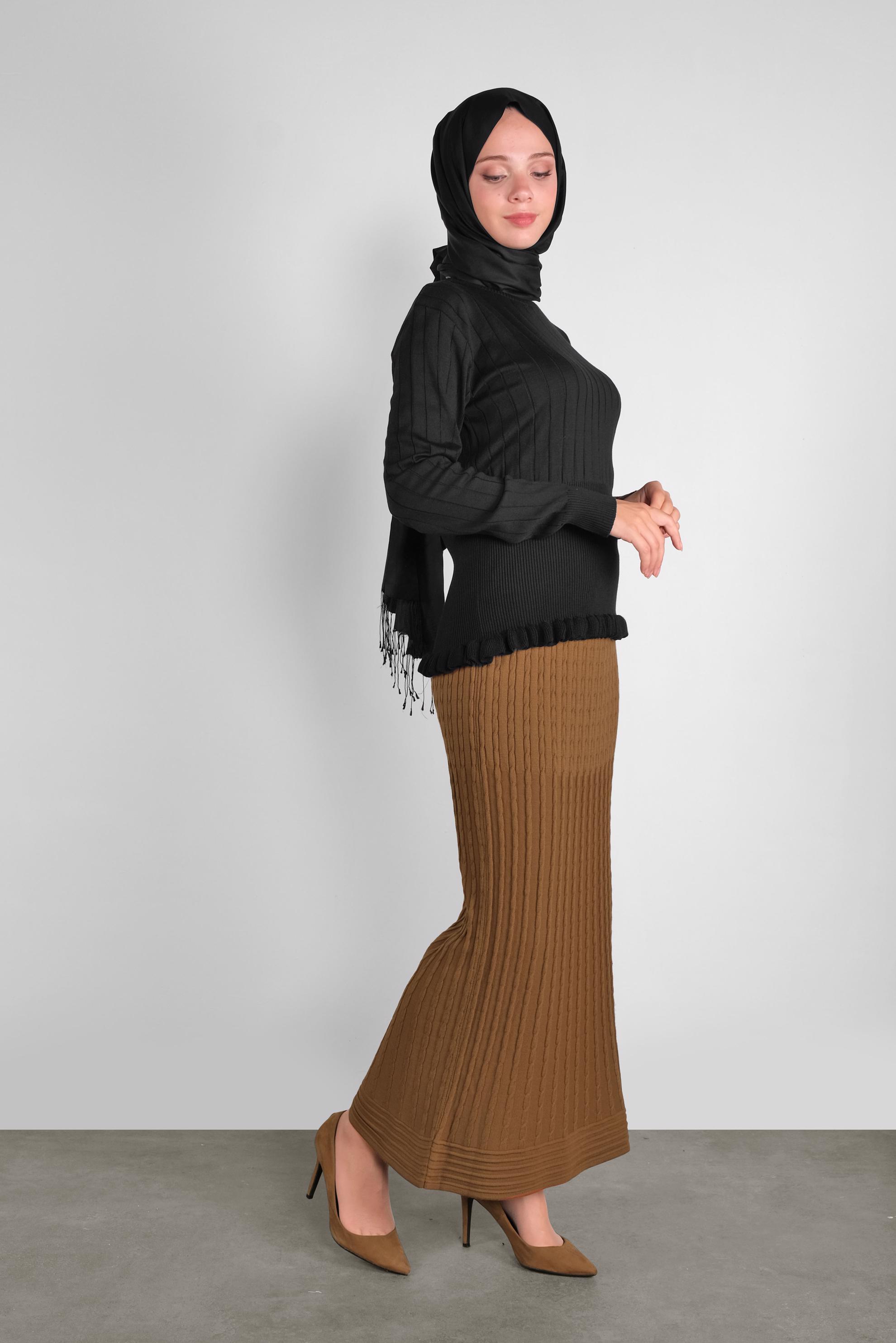 Tesettür giyim SİYAH FIRFIRLI TRİKO KAZAK 41027 