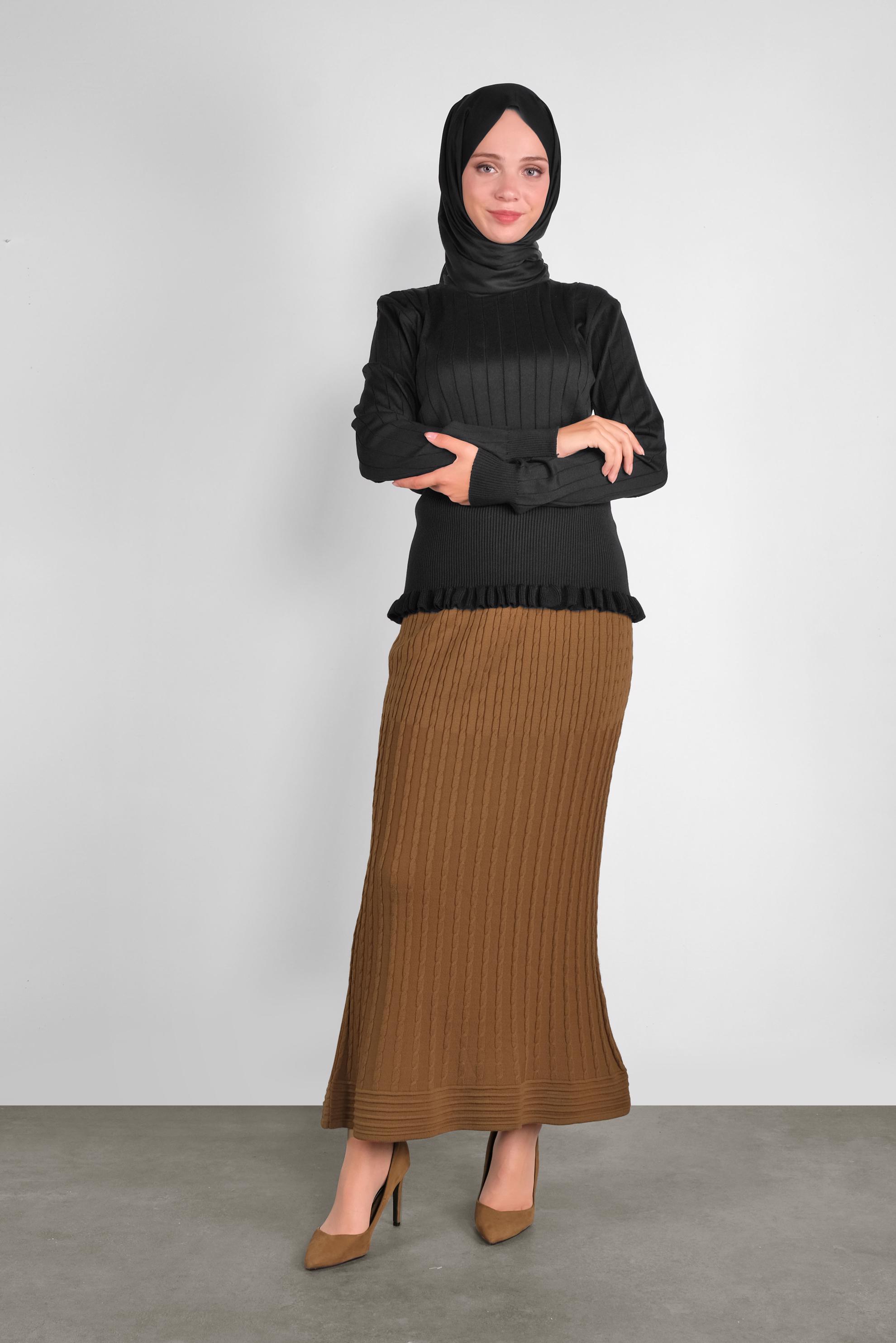 Tesettür giyim SİYAH FIRFIRLI TRİKO KAZAK 41027 