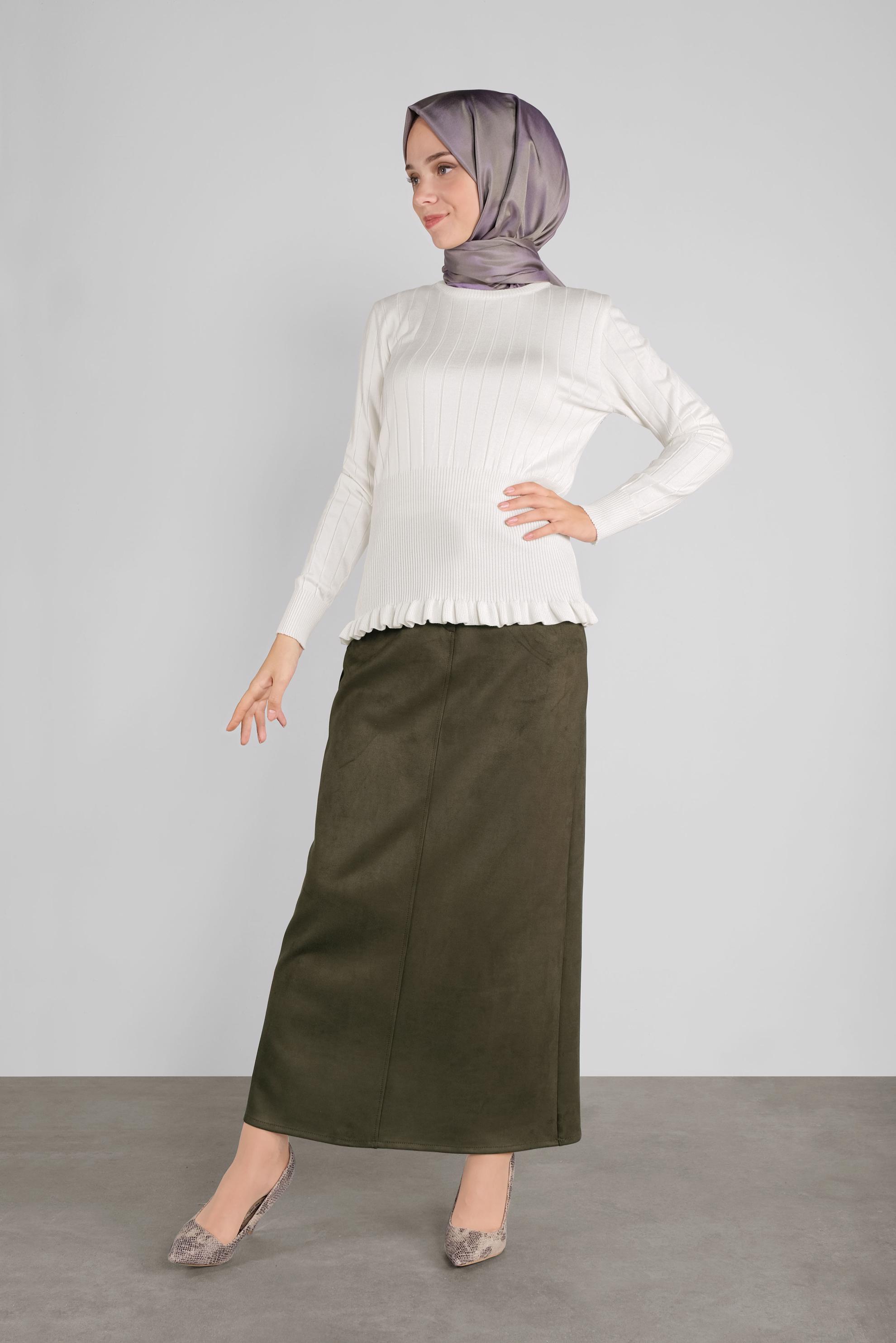 Tesettür giyim BEYAZ FIRFIRLI TRİKO KAZAK 41027 