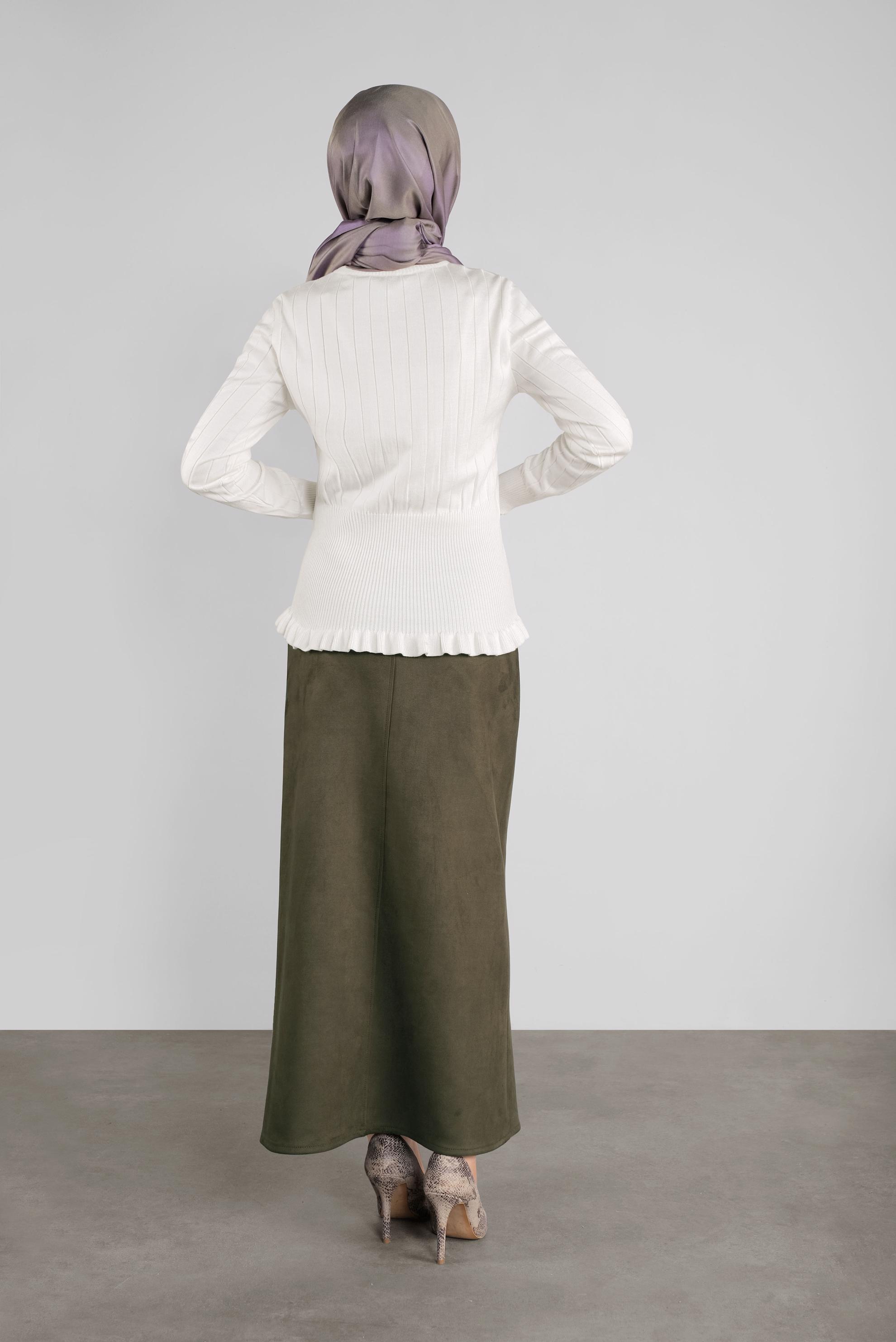 Tesettür giyim BEYAZ FIRFIRLI TRİKO KAZAK 41027 