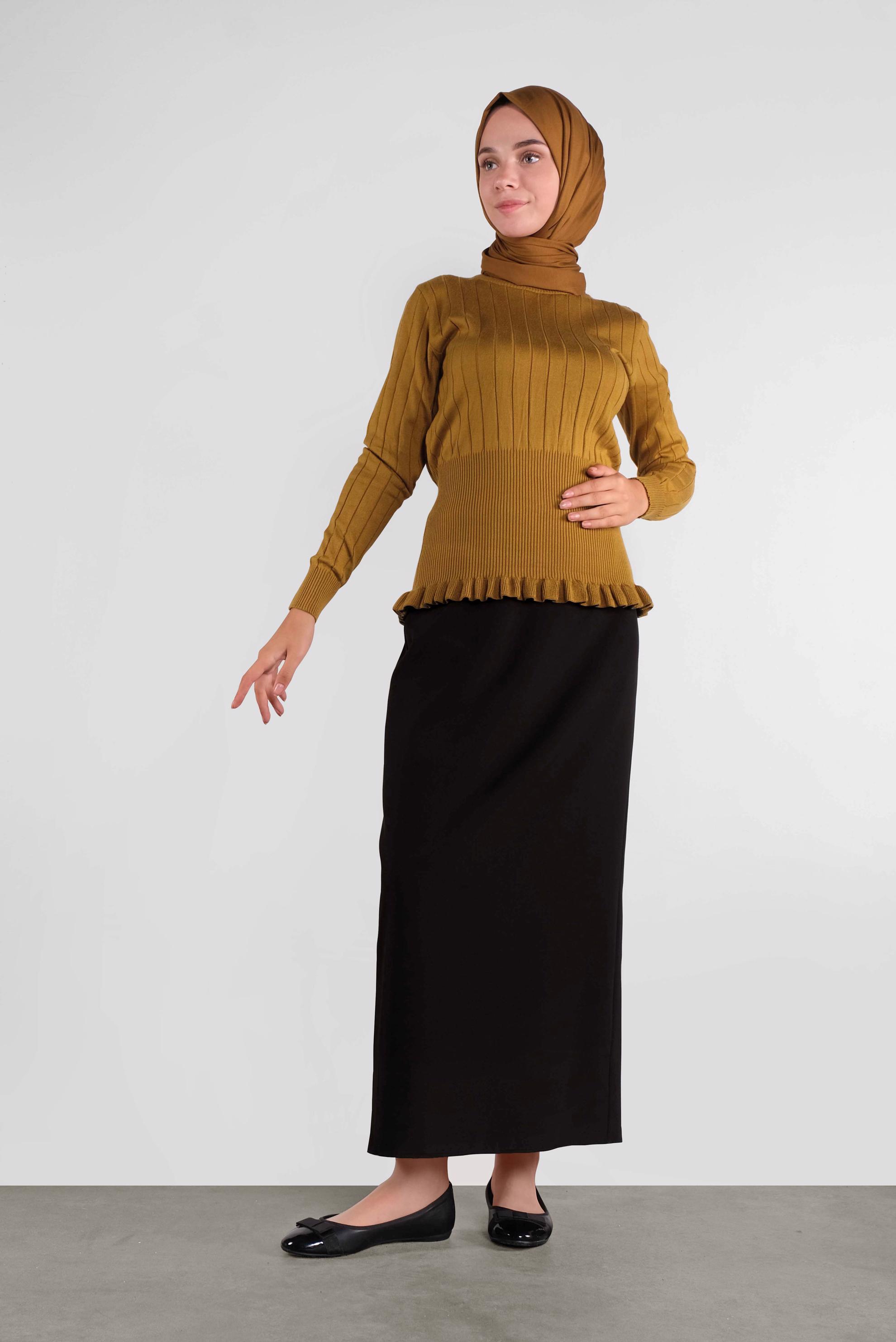 Tesettür giyim SARI FIRFIRLI TRİKO KAZAK 41027 