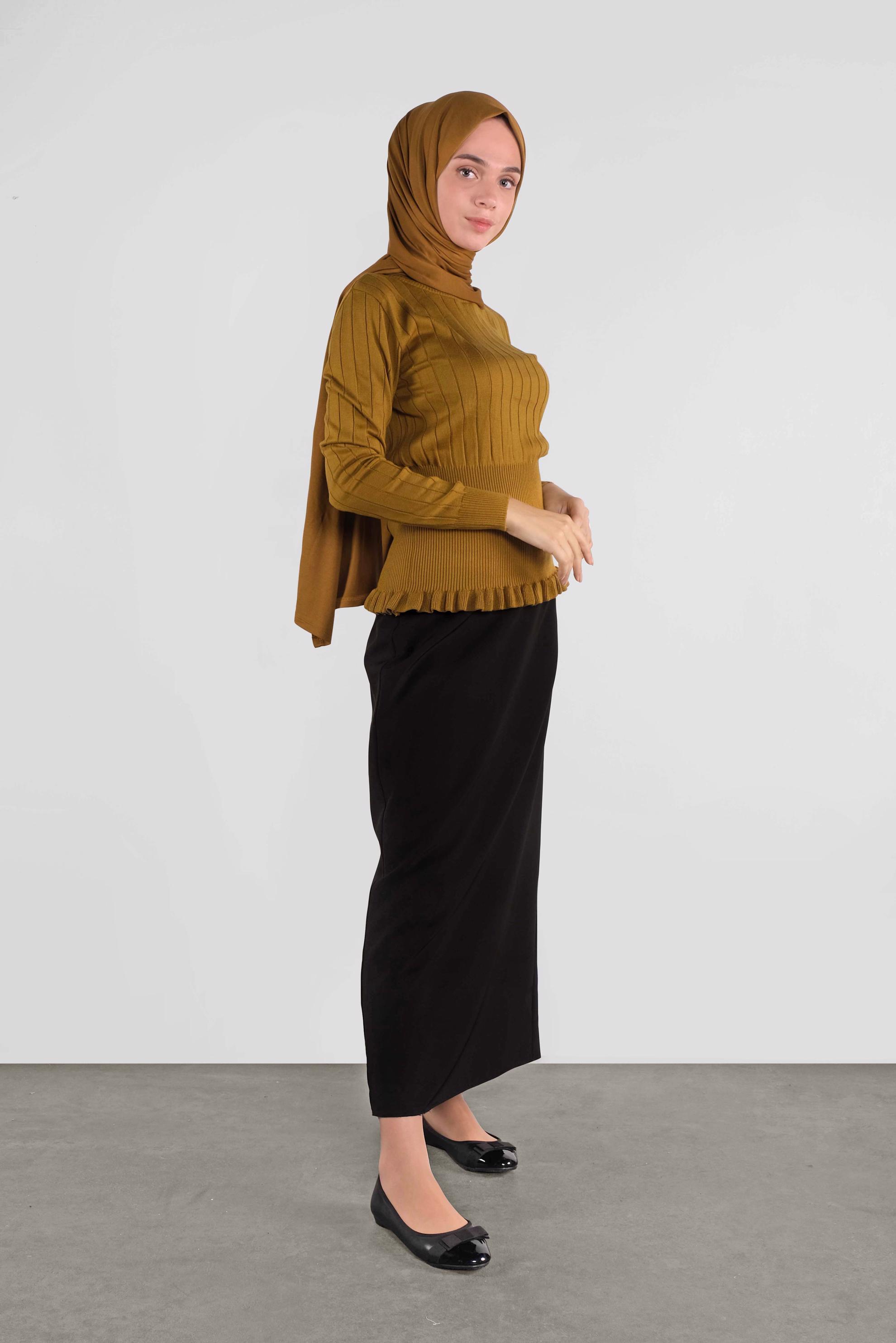 Tesettür giyim SARI FIRFIRLI TRİKO KAZAK 41027 