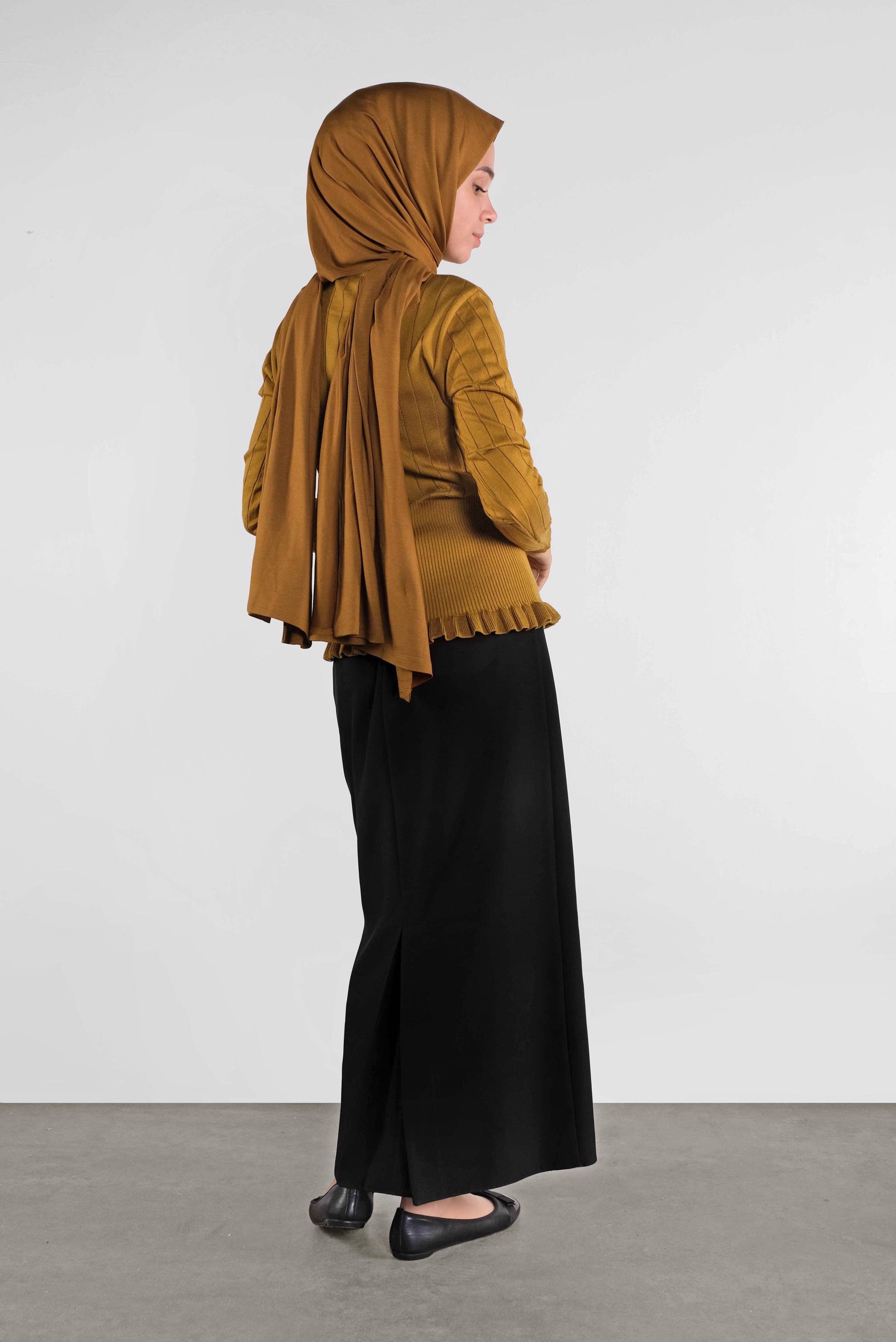 Tesettür giyim SARI FIRFIRLI TRİKO KAZAK 41027 