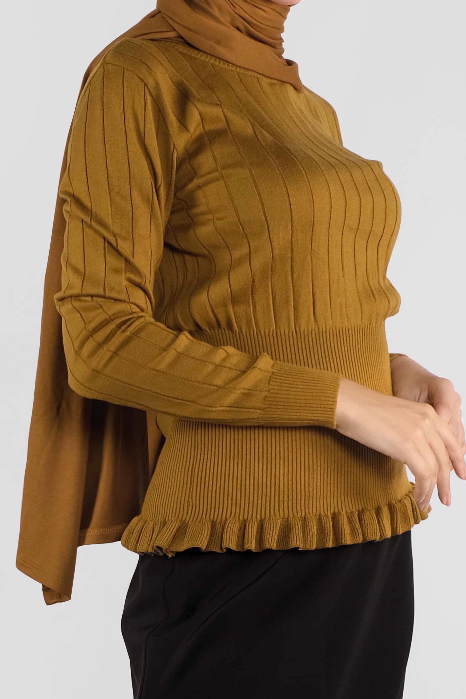 Tesettür giyim SARI FIRFIRLI TRİKO KAZAK 41027 