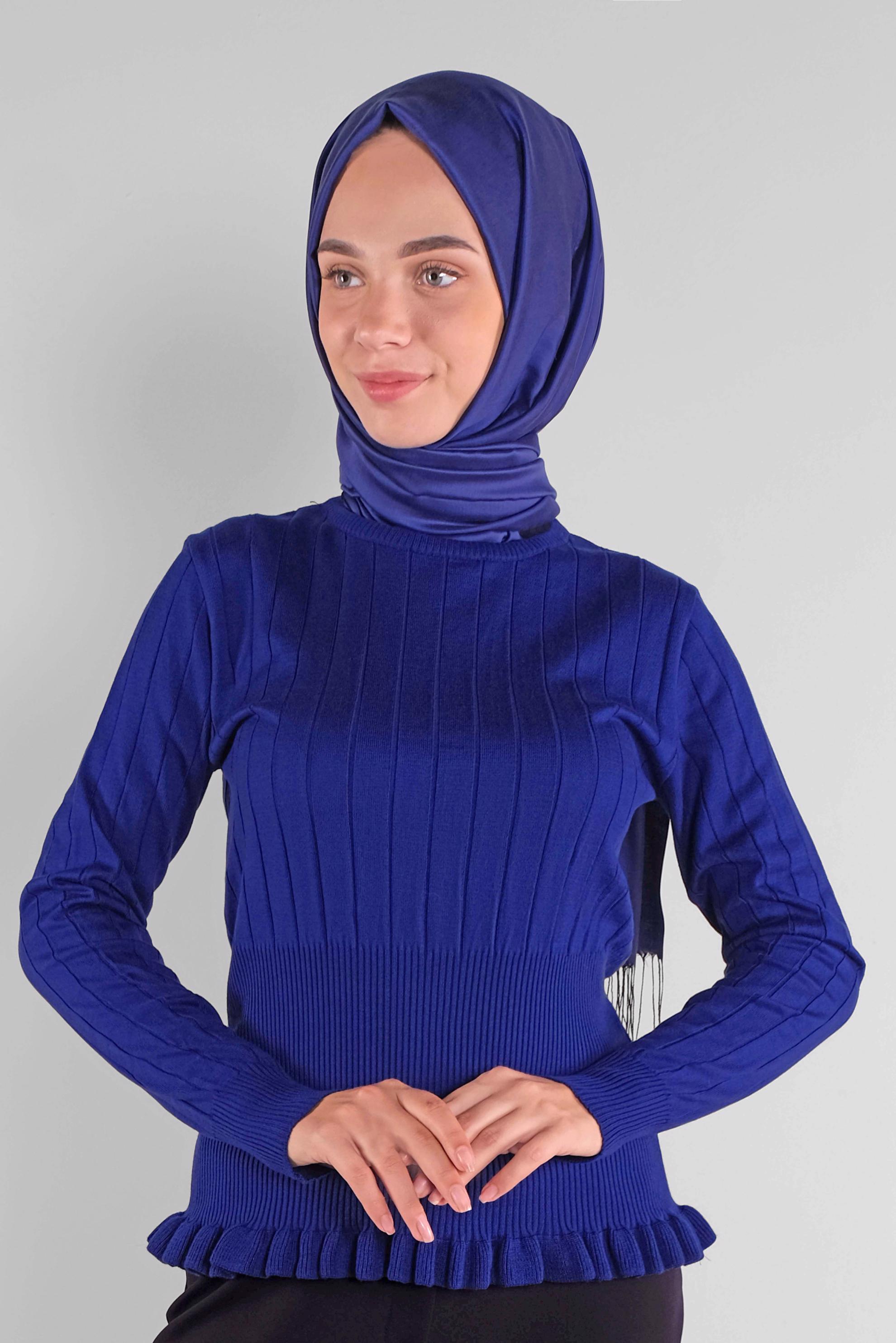 Tesettür giyim LACİVERT FIRFIRLI TRİKO KAZAK 41027 