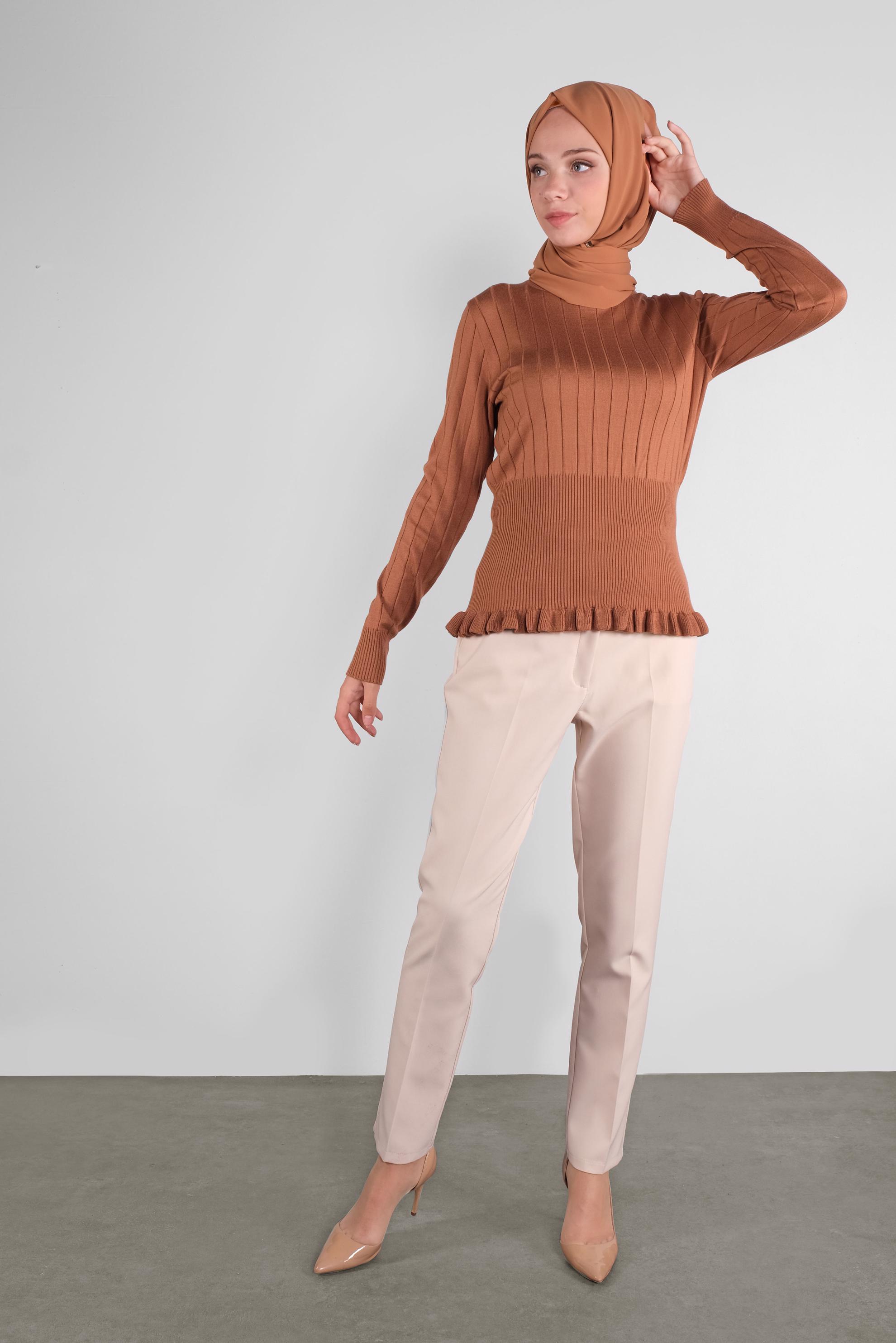 Tesettür giyim TURUNCU FIRFIRLI TRİKO KAZAK 41027 