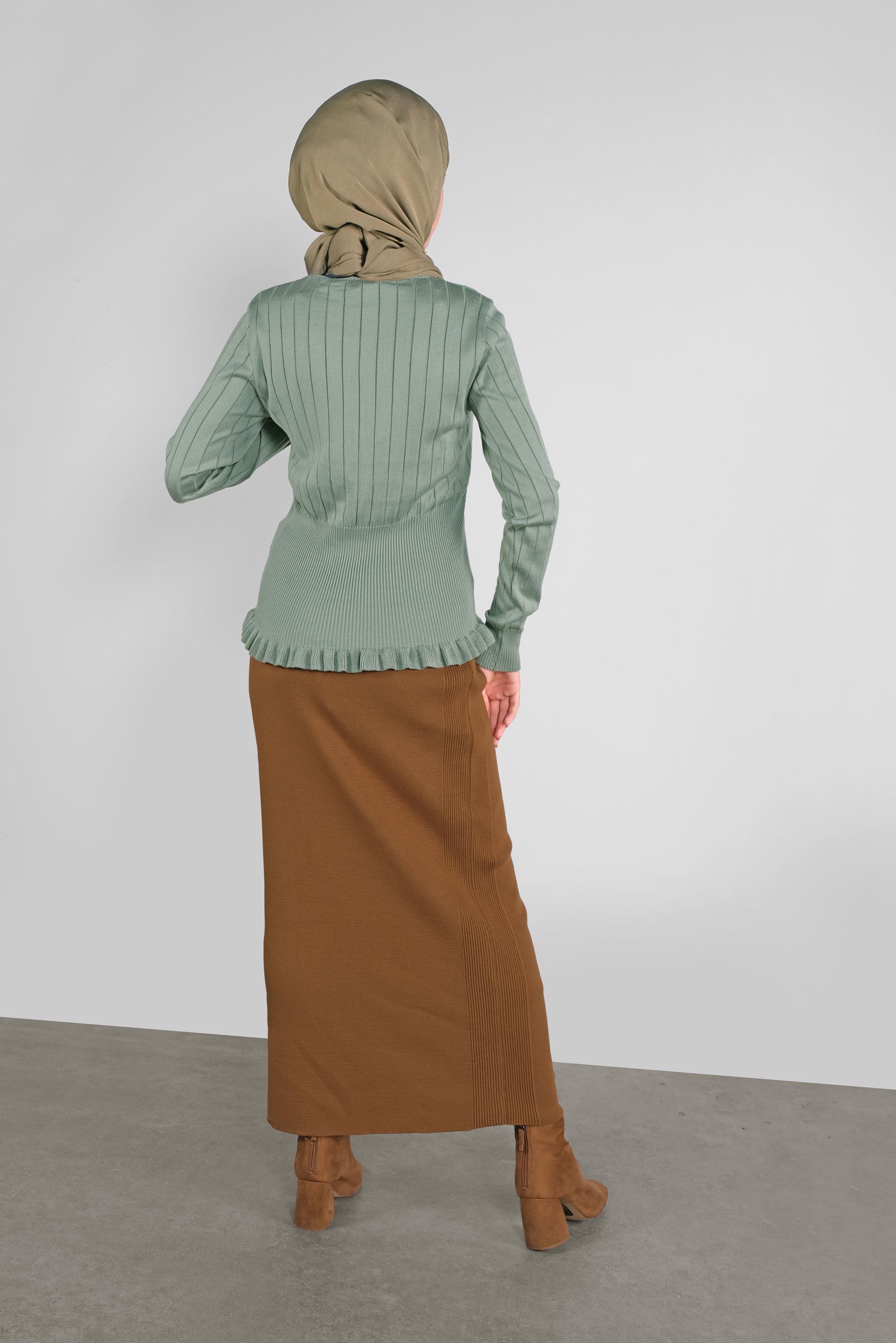 Tesettür giyim YEŞİL FIRFIRLI TRİKO KAZAK 41027 