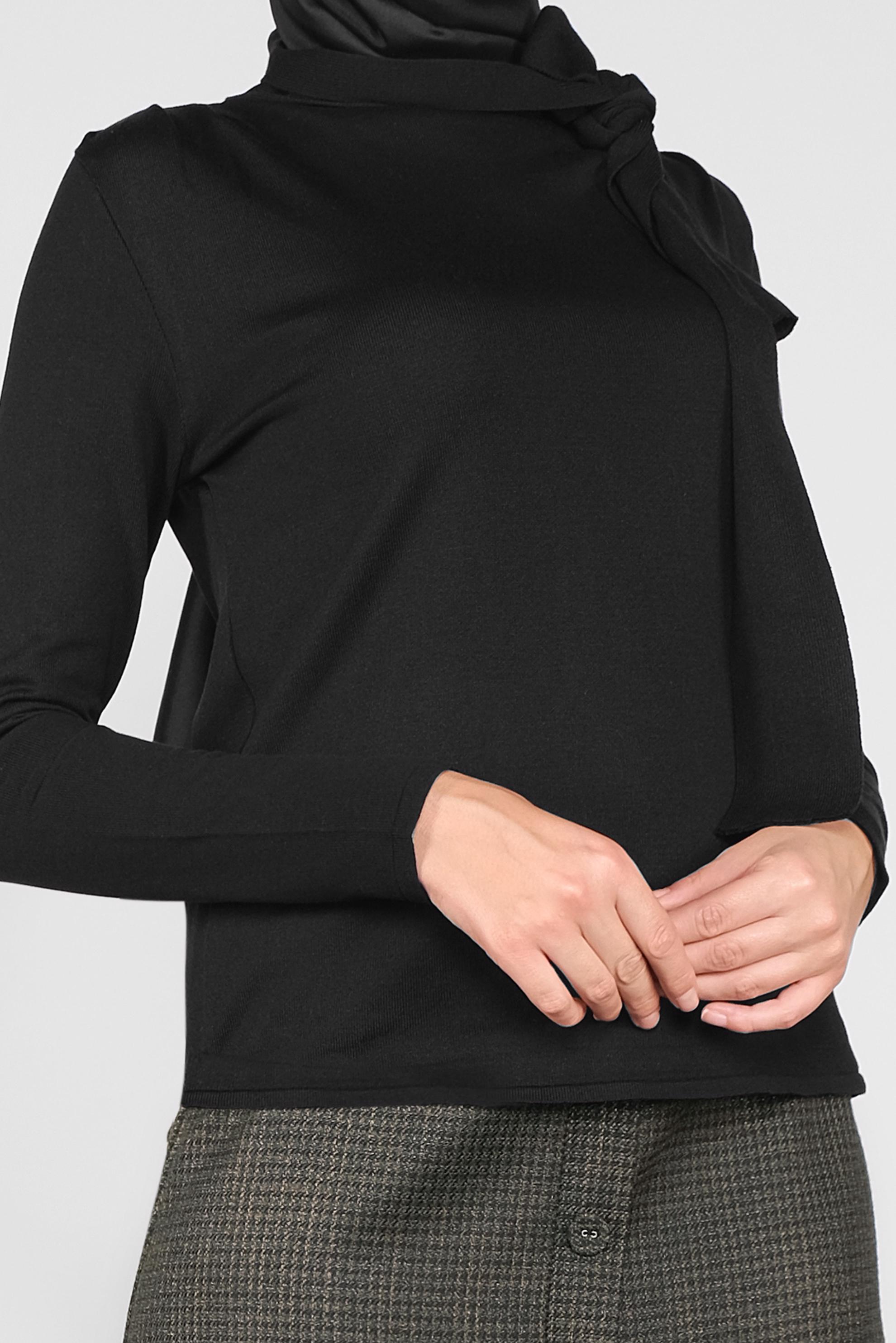 Tesettür giyim SİYAH YAKASI FİYONKLU TRİKO KAZAK 41028