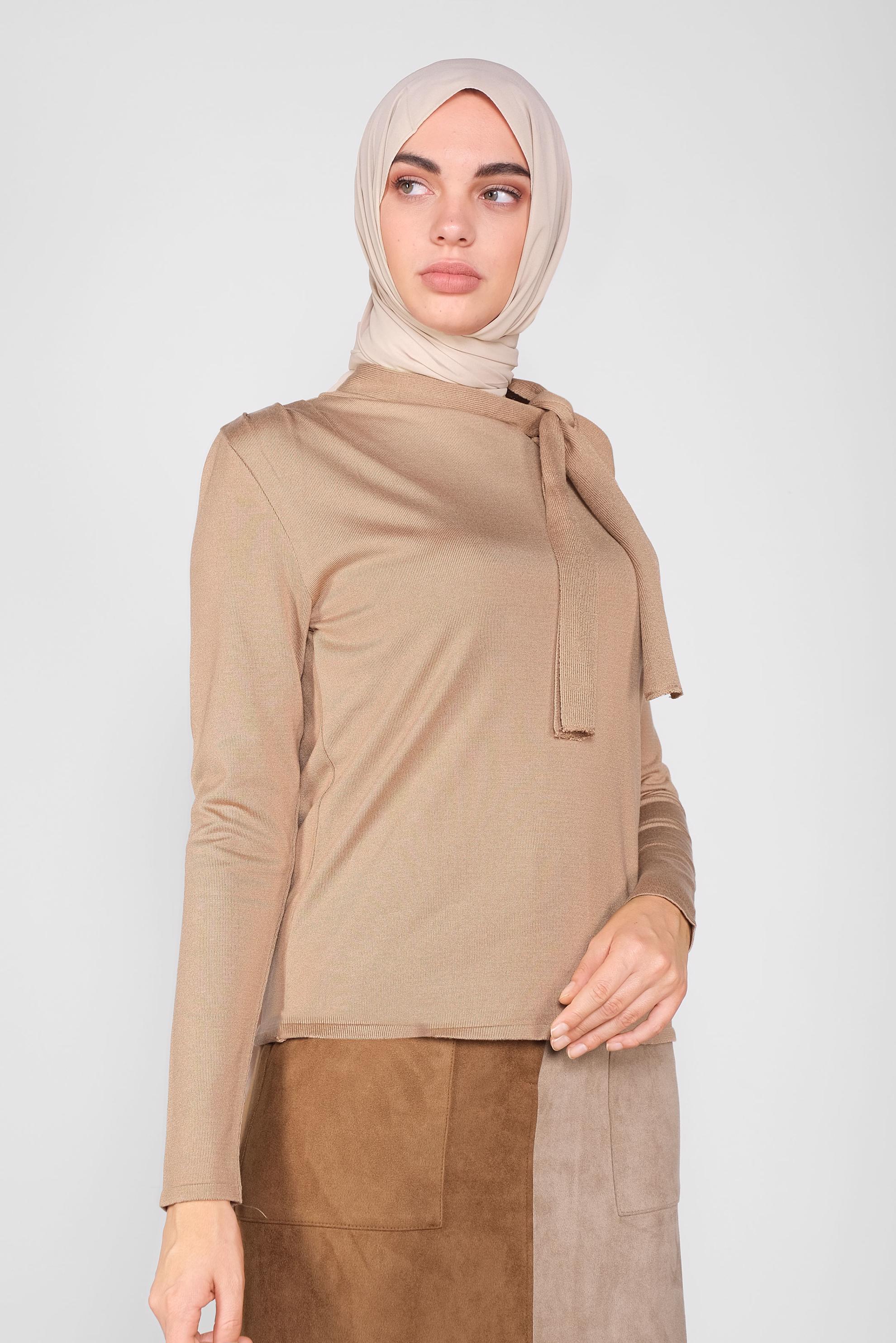 Hijab clothing BROWN BOW-TIE KNIT SWEATER 41028