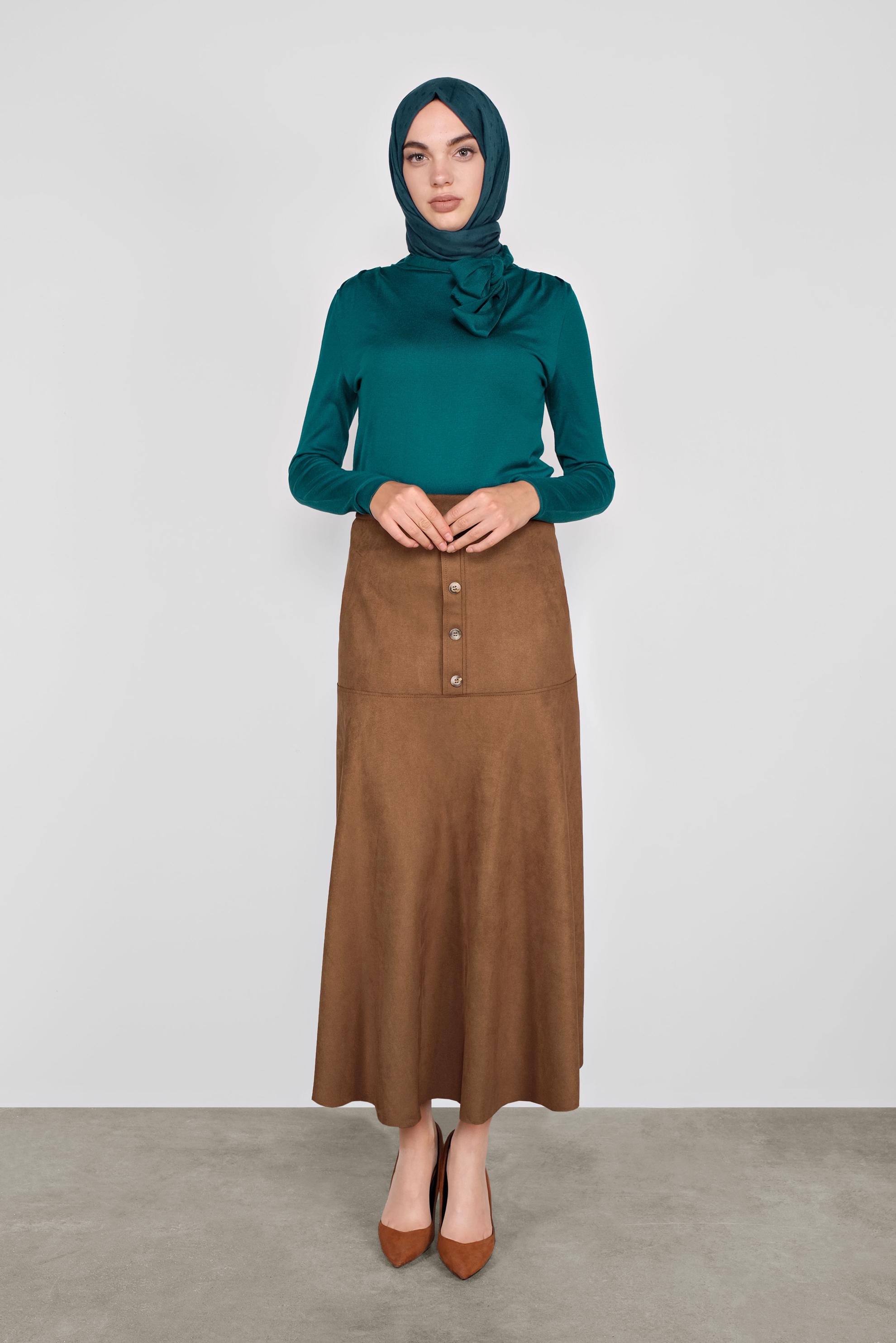 Tesettür giyim MAVİ YAKASI FİYONKLU TRİKO KAZAK 41028