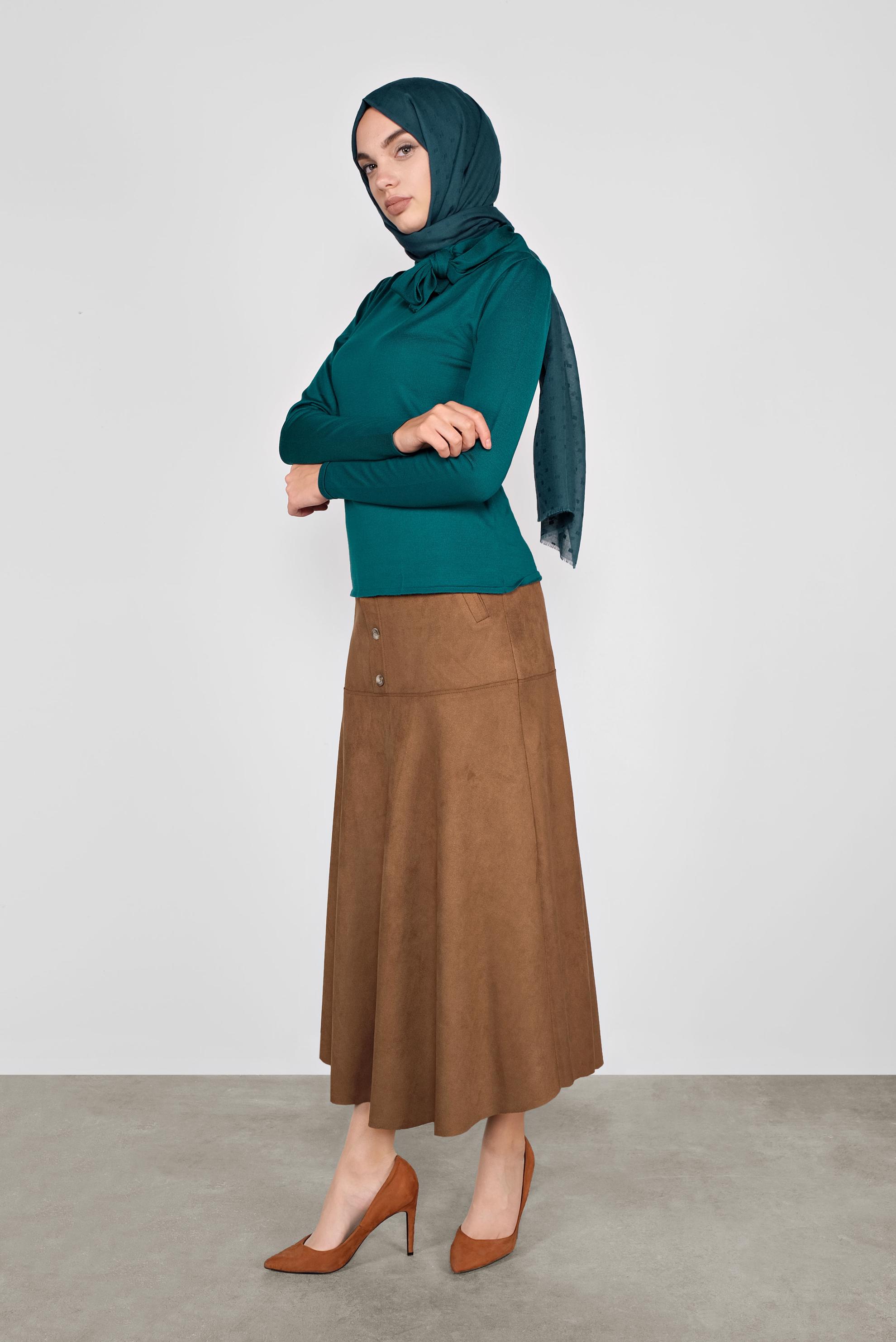 Tesettür giyim MAVİ YAKASI FİYONKLU TRİKO KAZAK 41028