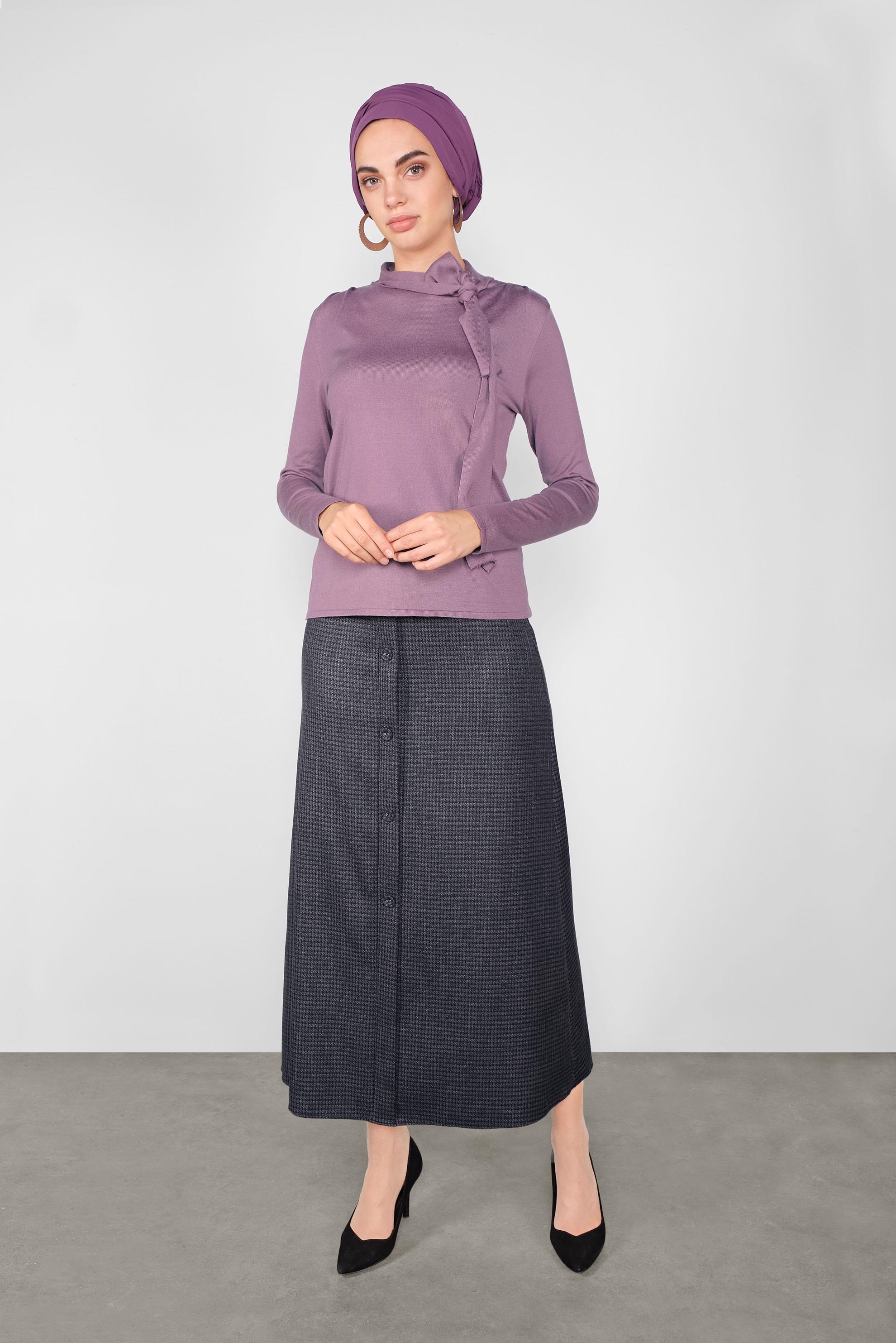 Tesettür giyim MOR YAKASI FİYONKLU TRİKO KAZAK 41028