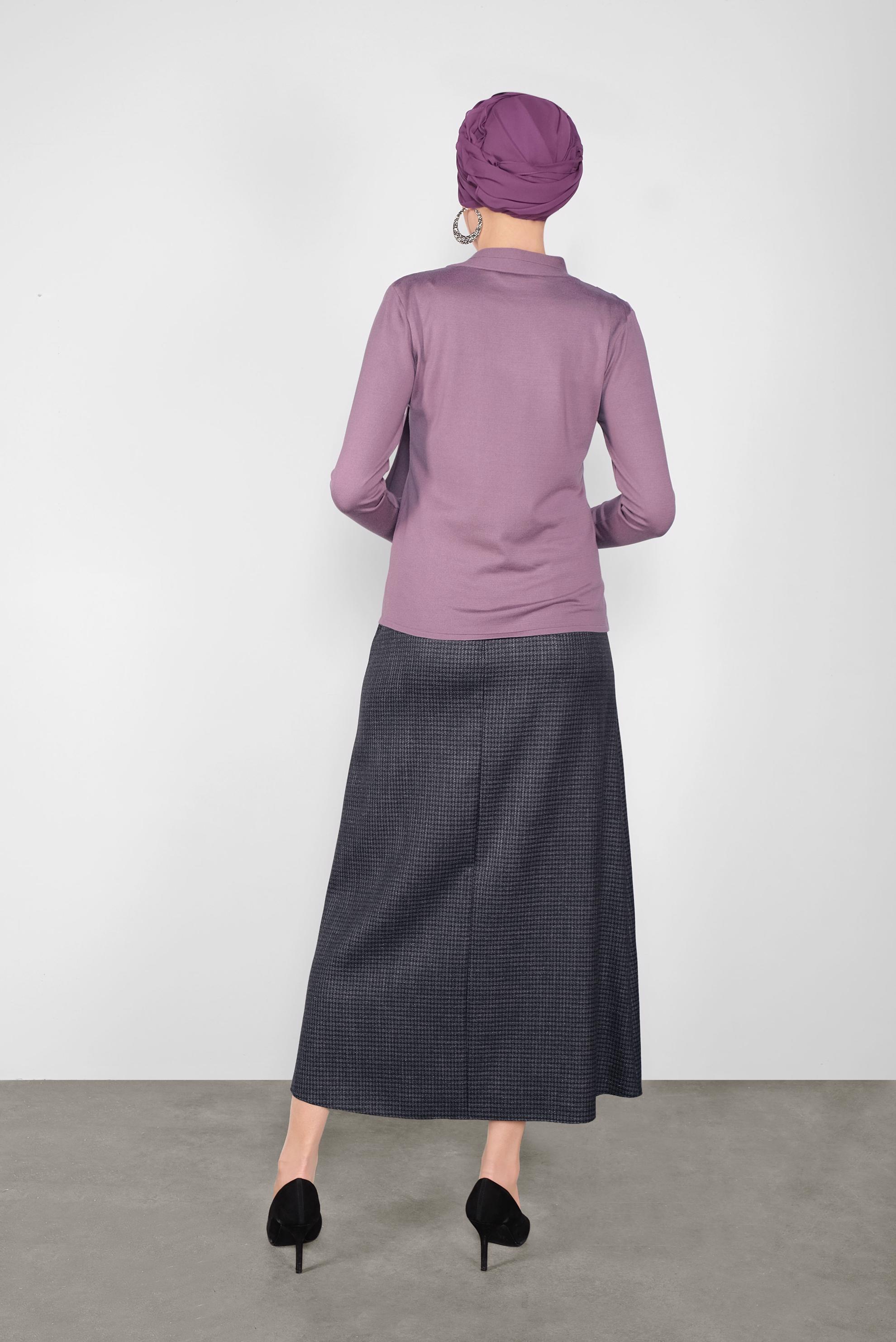 Tesettür giyim MOR YAKASI FİYONKLU TRİKO KAZAK 41028