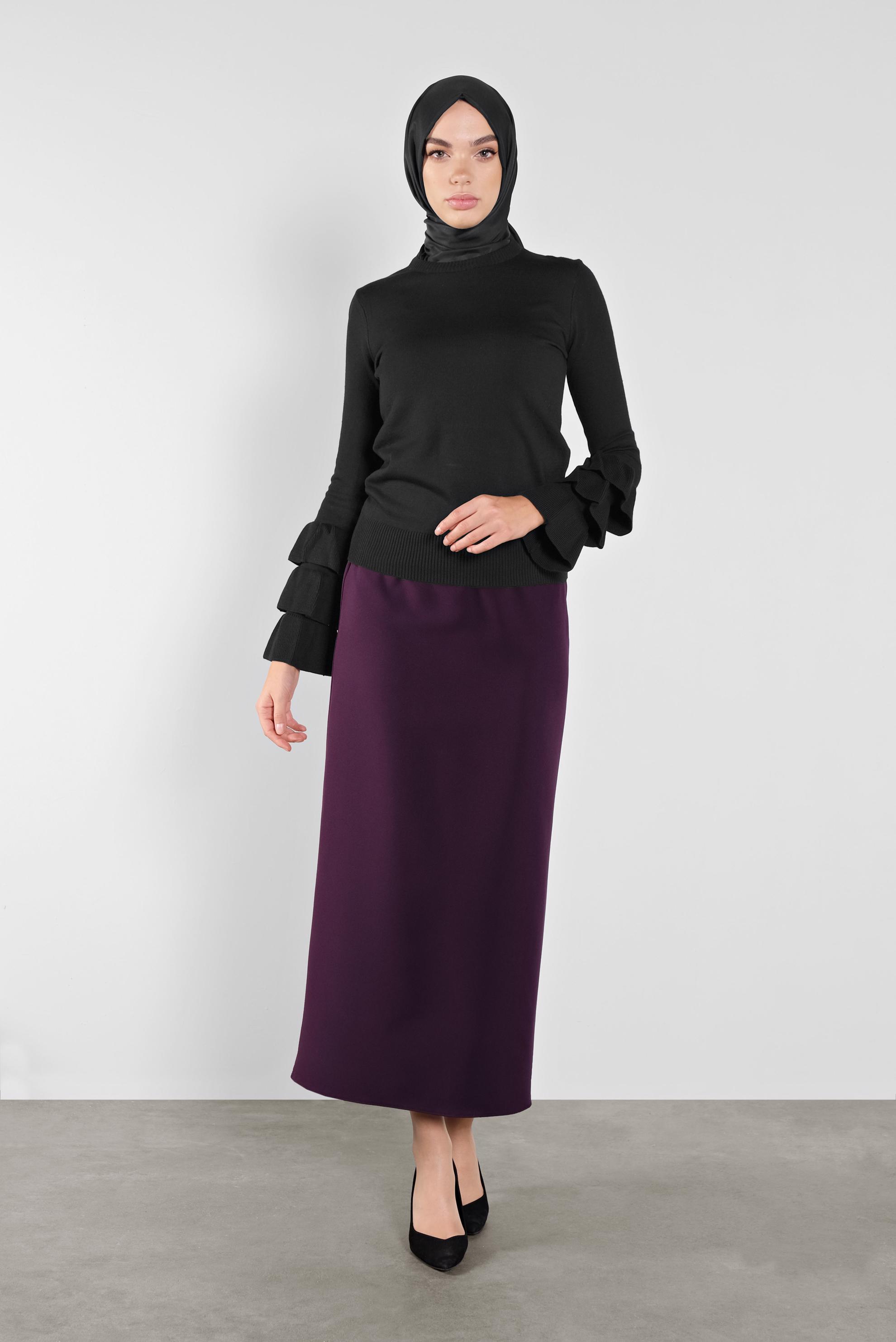 Tesettür giyim SİYAH FIRFIRLI TRİKO KAZAK 41086 