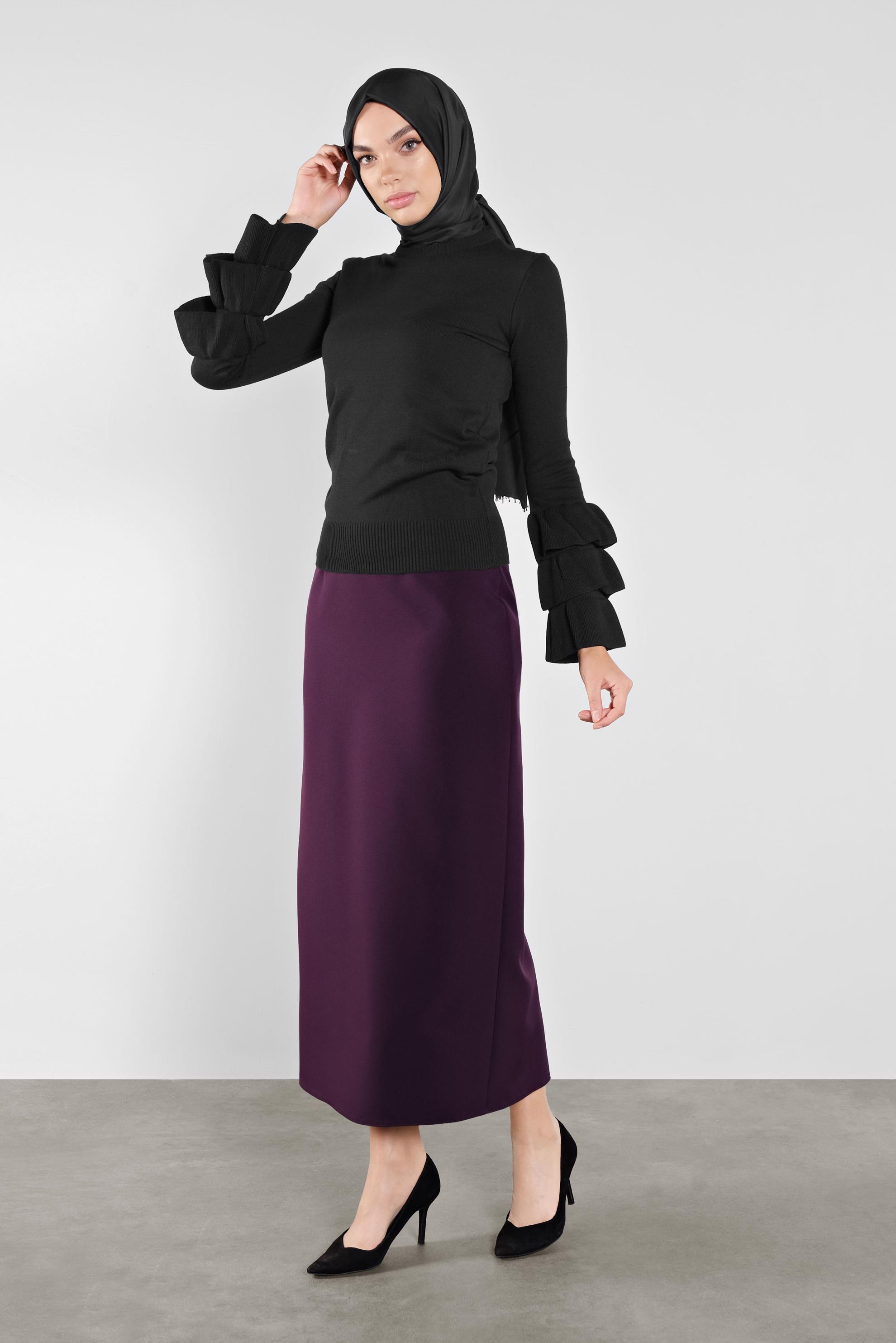 Tesettür giyim SİYAH FIRFIRLI TRİKO KAZAK 41086 