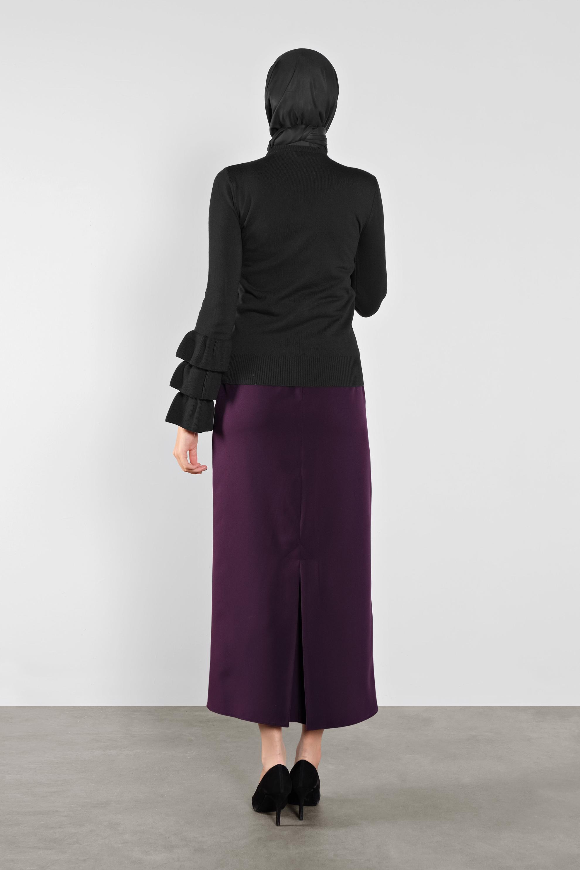 Tesettür giyim SİYAH FIRFIRLI TRİKO KAZAK 41086 