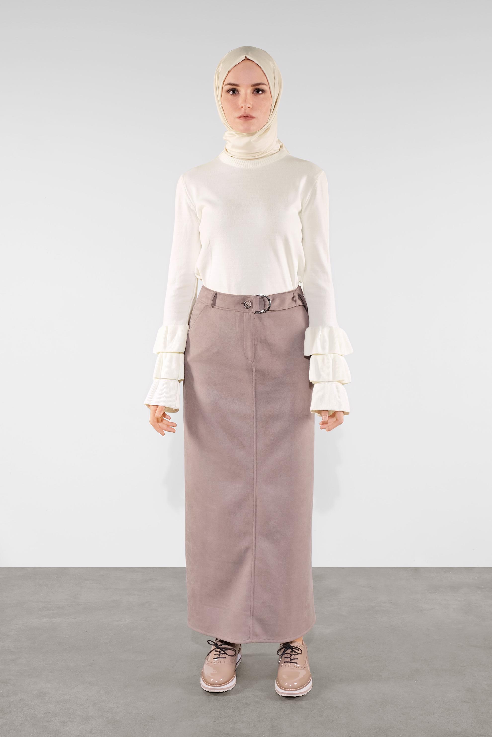 Hijab clothing WHITE RUFFLED KNIT SWEATER 41086