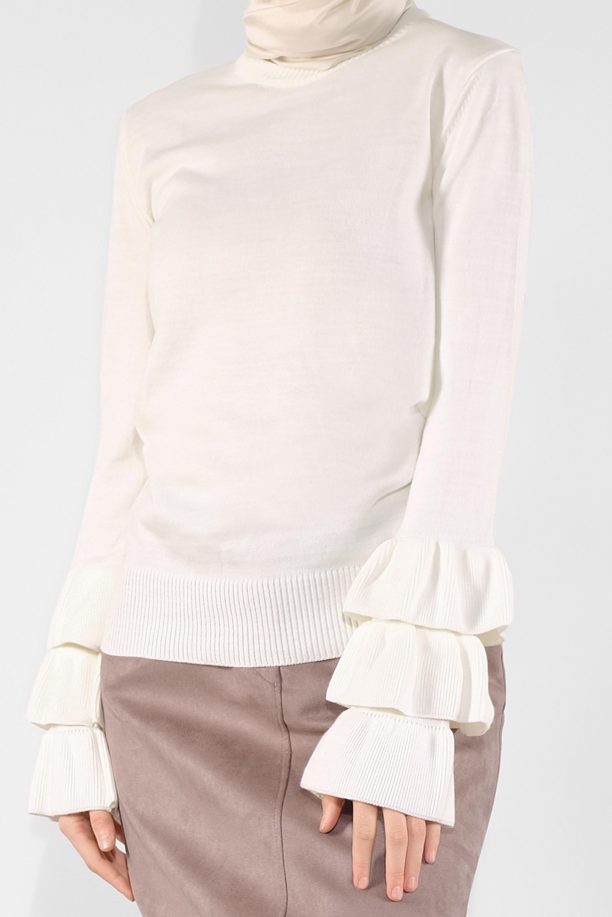 Hijab clothing WHITE RUFFLED KNIT SWEATER 41086