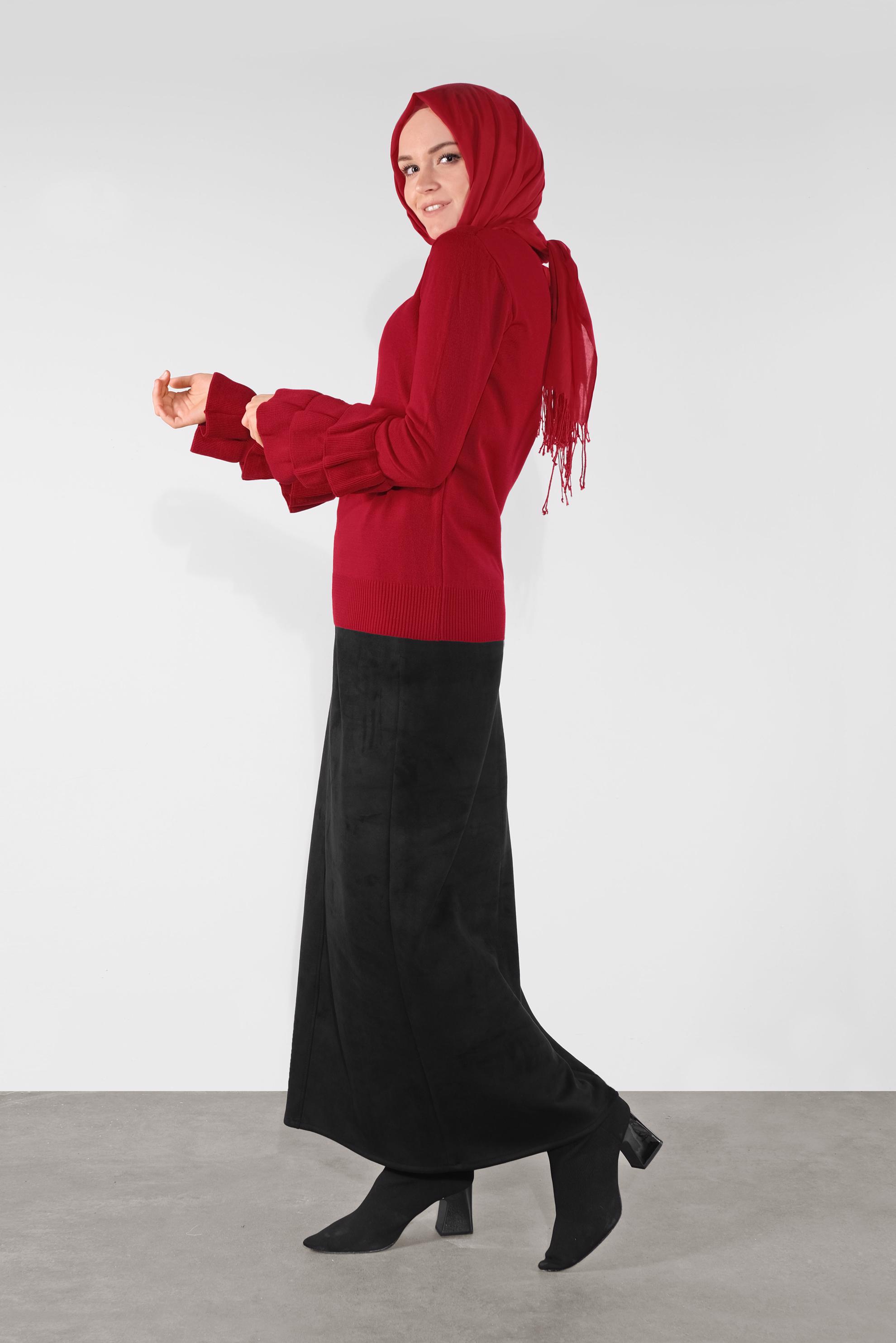 Hijab clothing RED RUFFLED KNIT SWEATER 41086