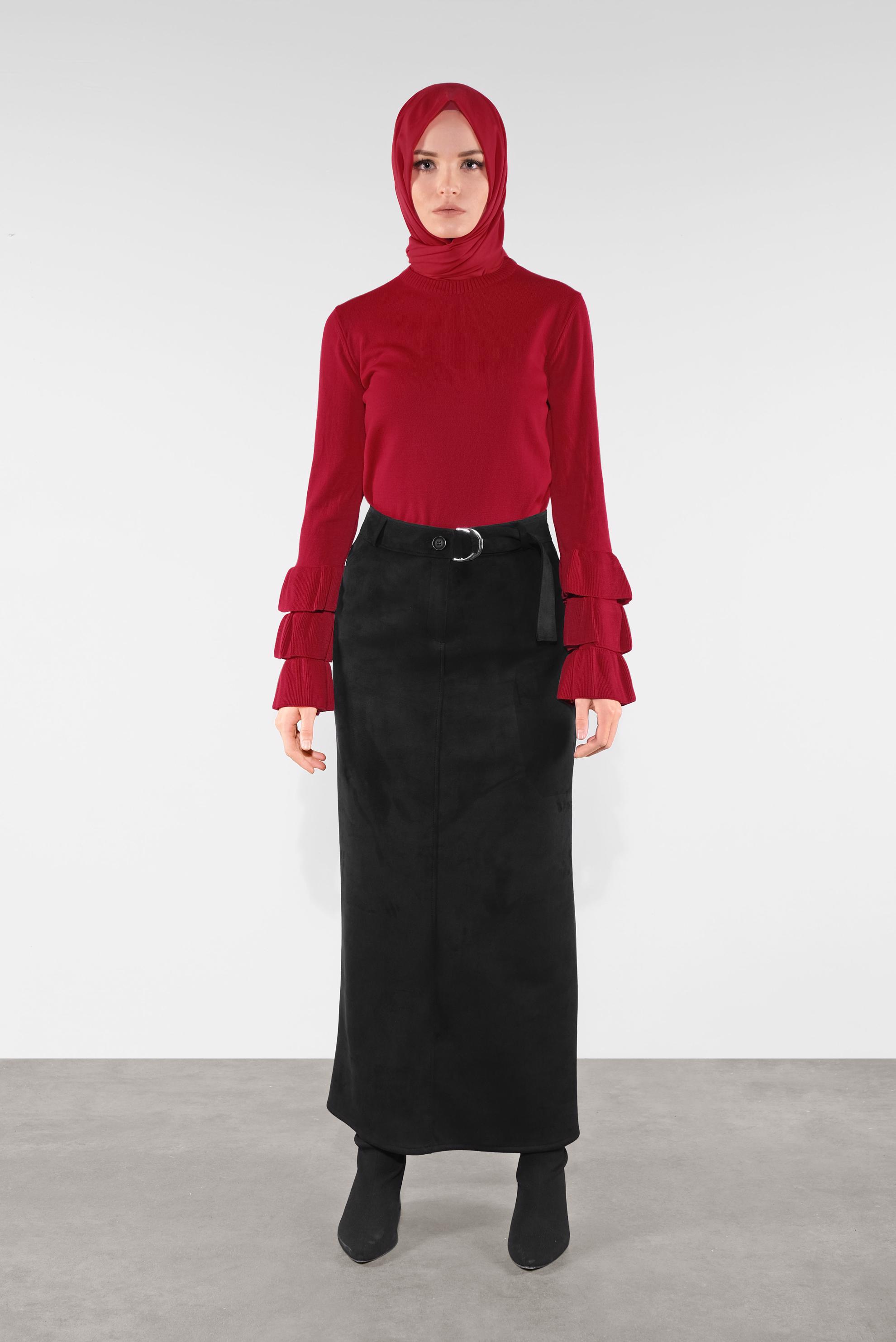 Hijab clothing RED RUFFLED KNIT SWEATER 41086