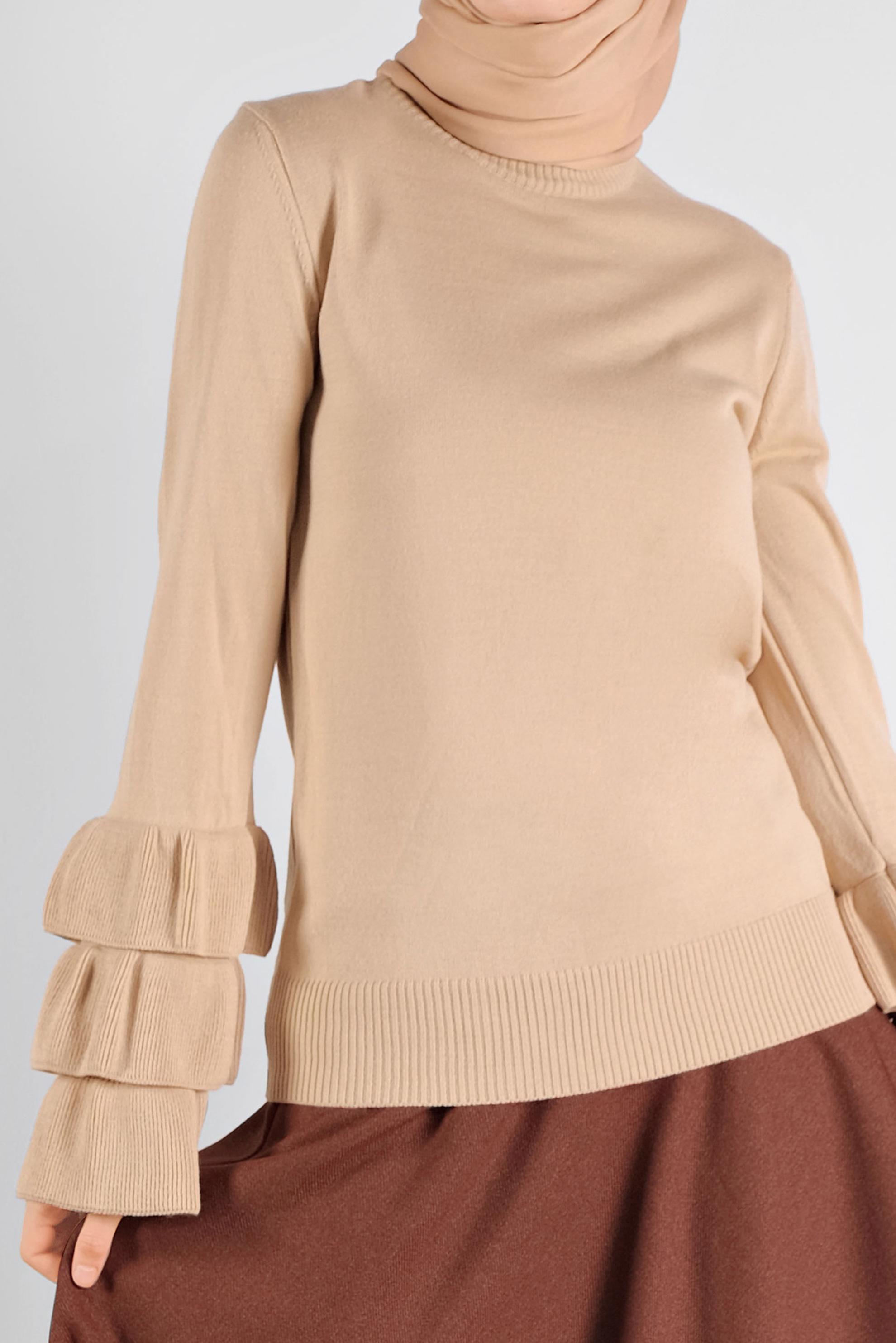 Hijab clothing BEIGE RUFFLED KNIT SWEATER 41086