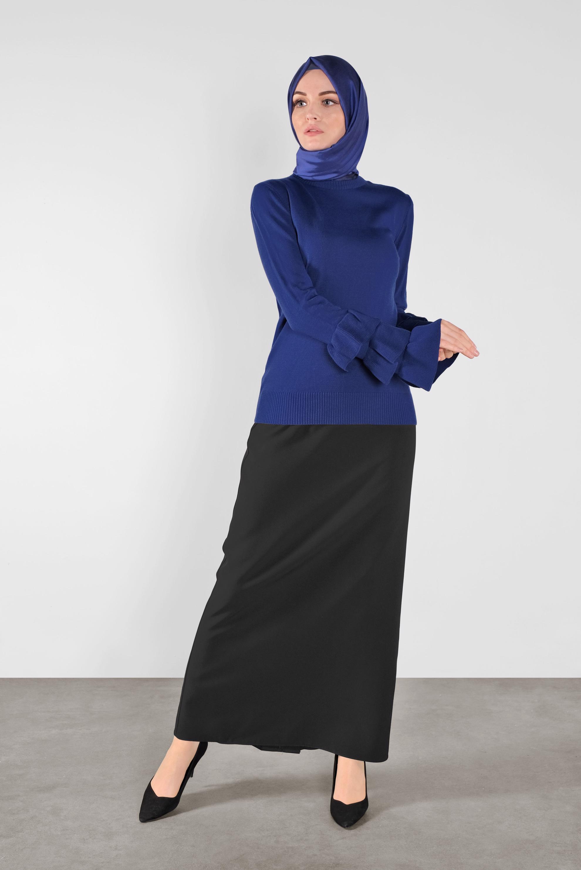 Hijab clothing NAVY BLUE RUFFLED KNIT SWEATER 41086