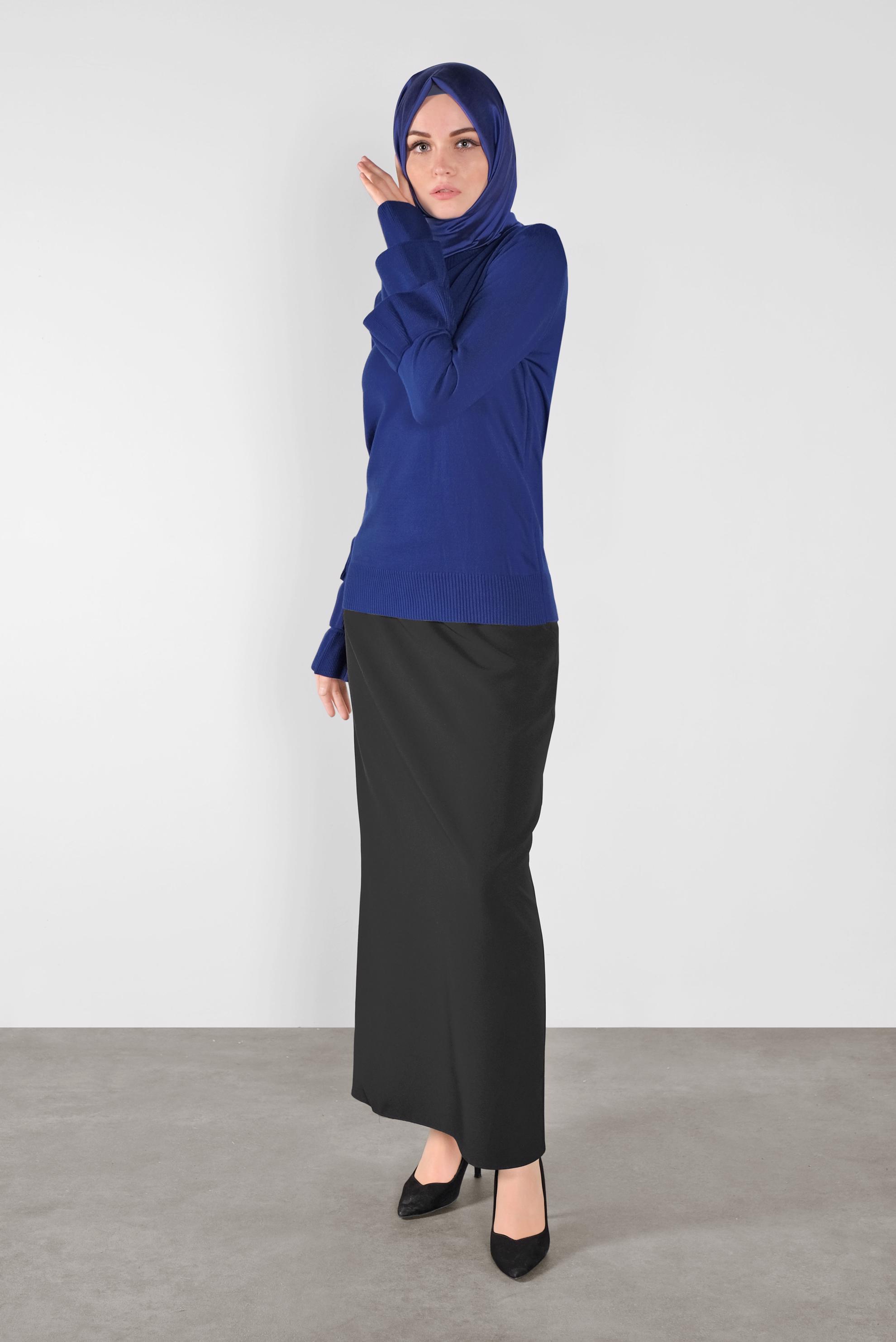 Hijab clothing NAVY BLUE RUFFLED KNIT SWEATER 41086