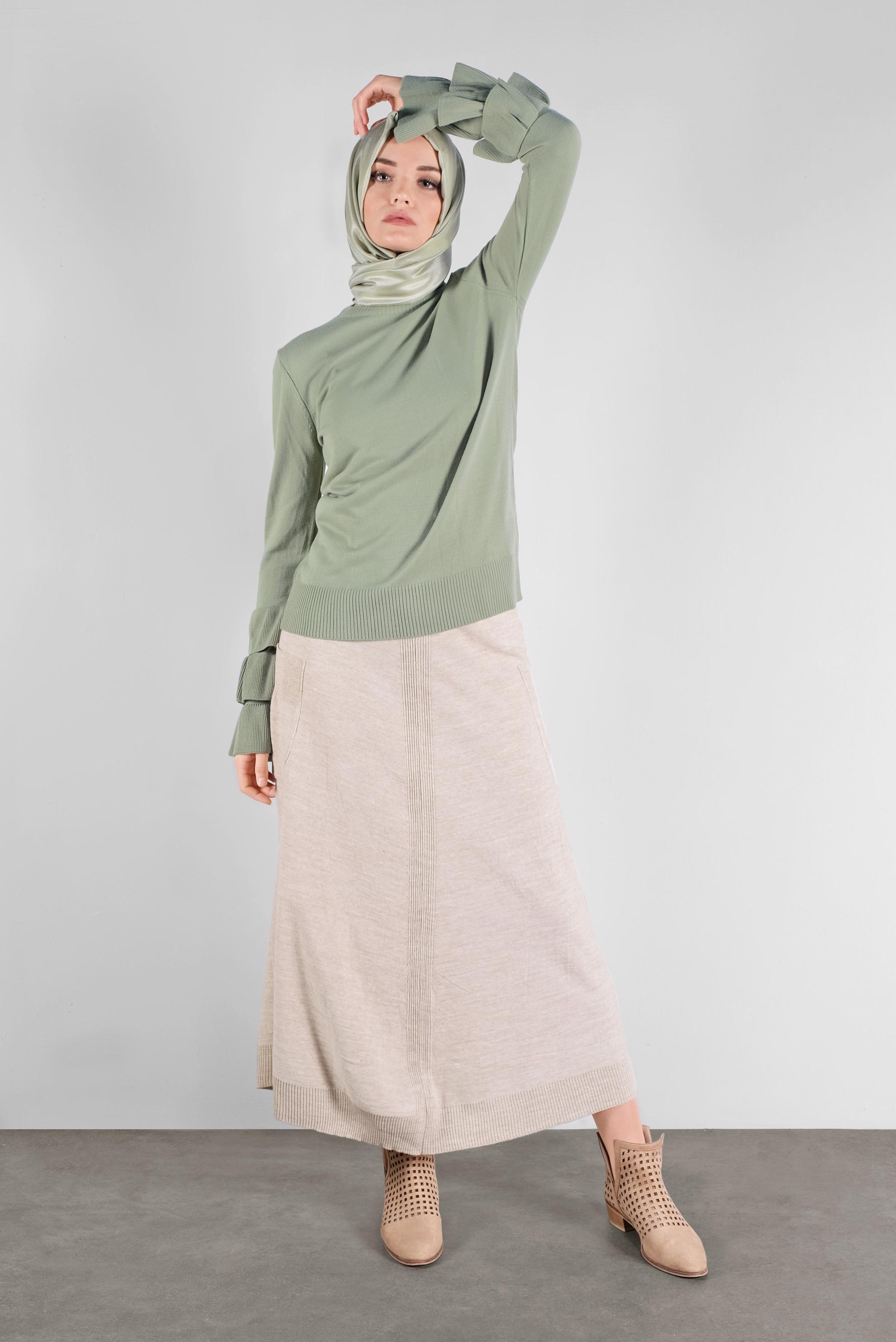 Hijab clothing GREEN RUFFLED KNIT SWEATER 41086