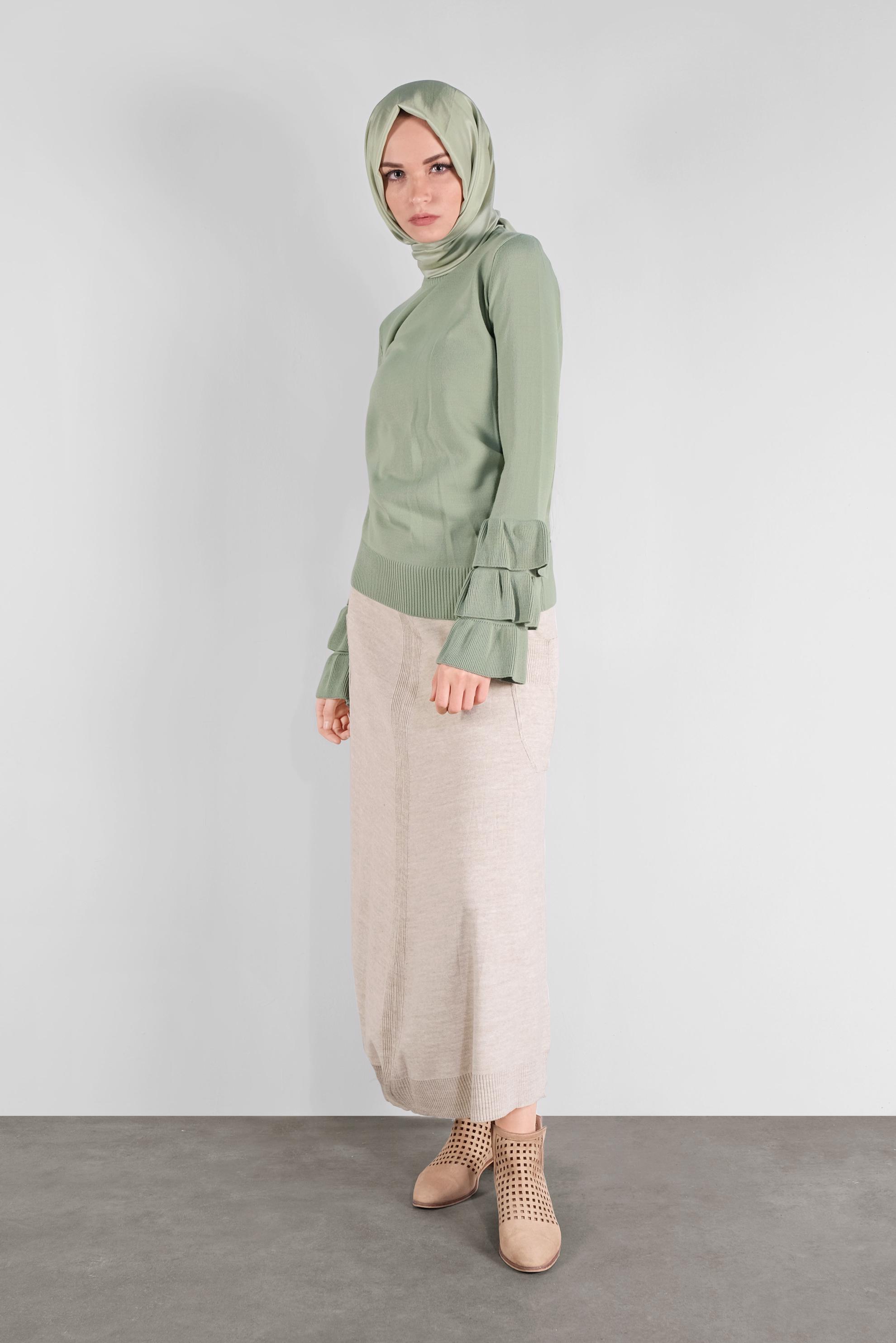 Hijab clothing GREEN RUFFLED KNIT SWEATER 41086