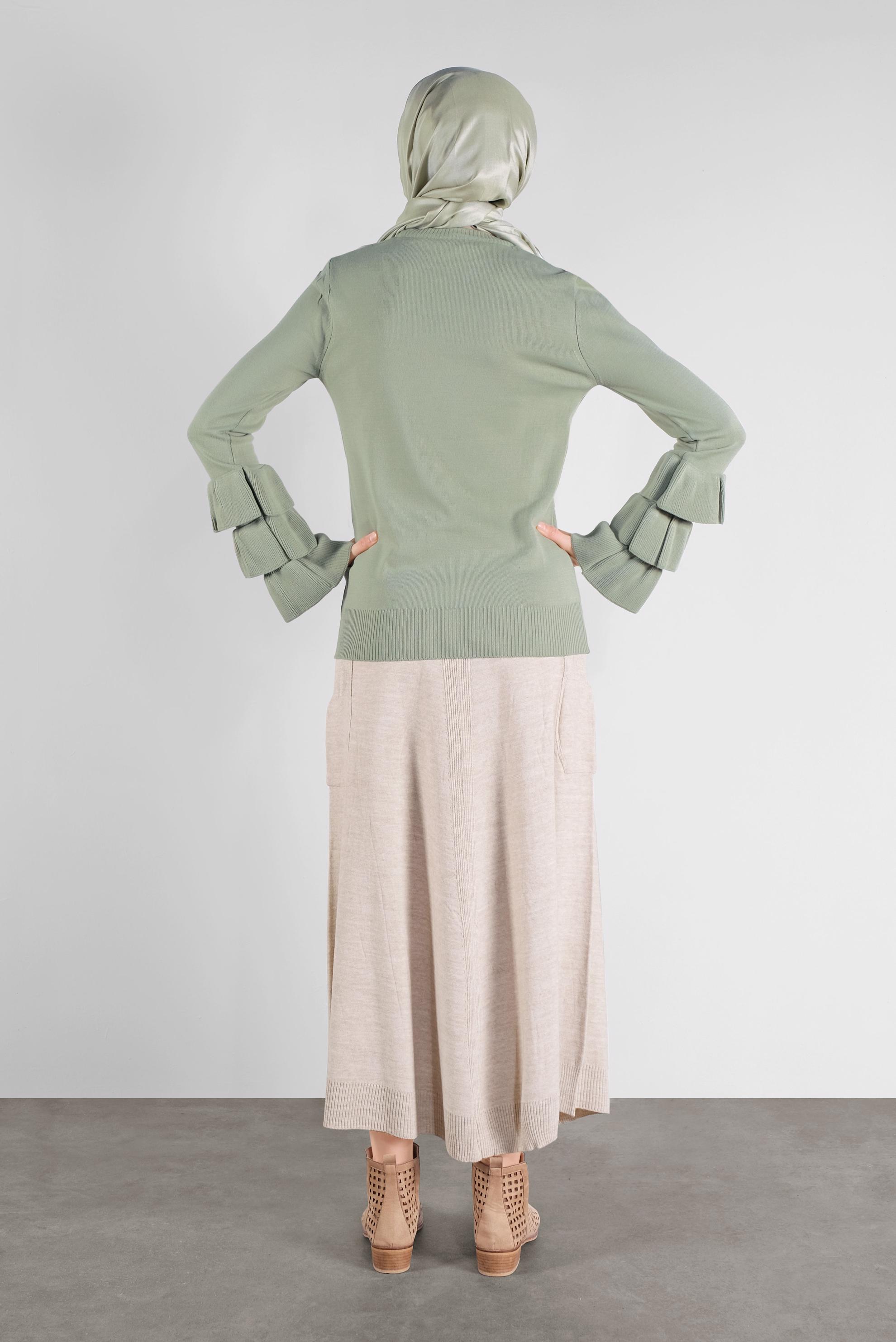 Hijab clothing GREEN RUFFLED KNIT SWEATER 41086