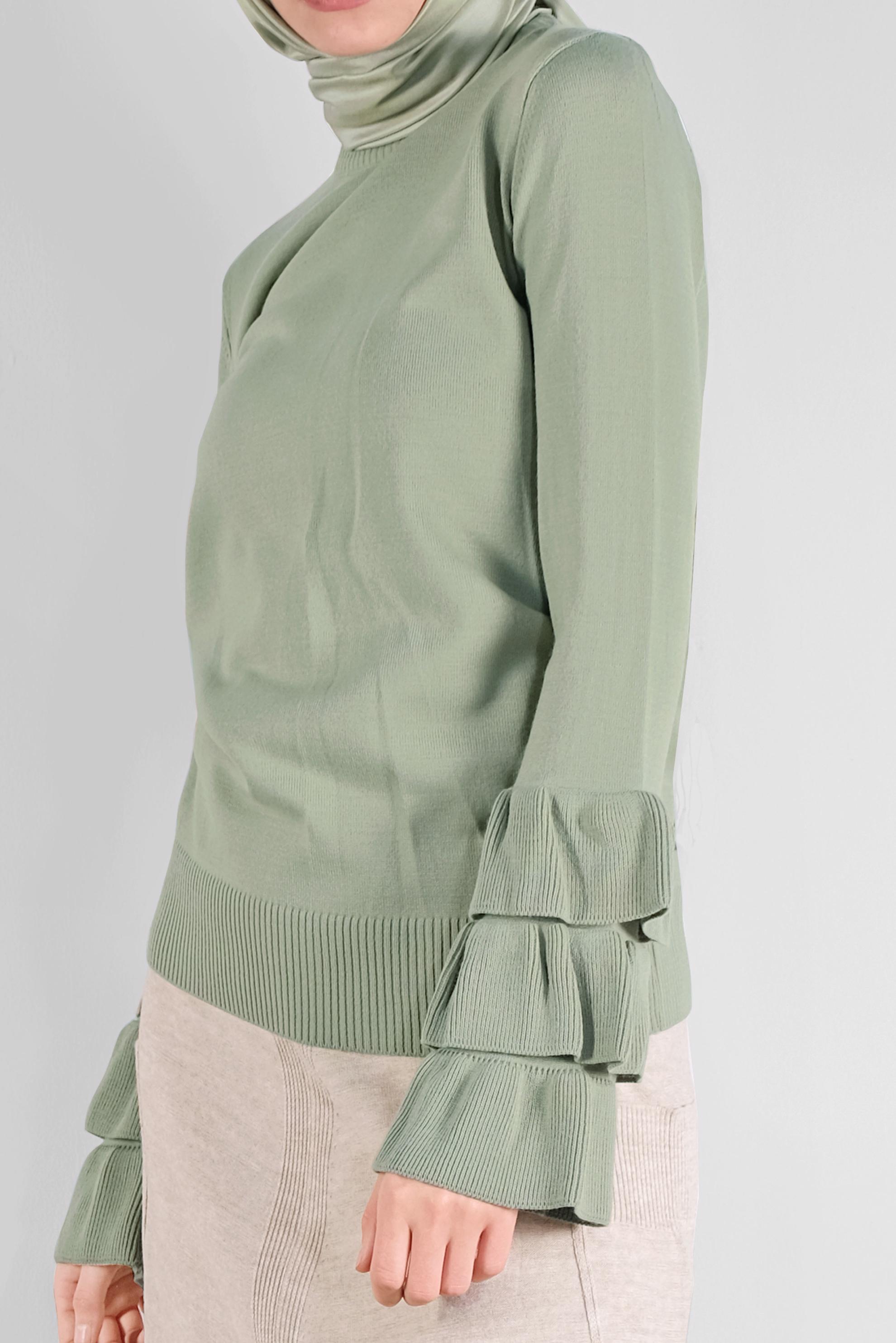 Hijab clothing GREEN RUFFLED KNIT SWEATER 41086