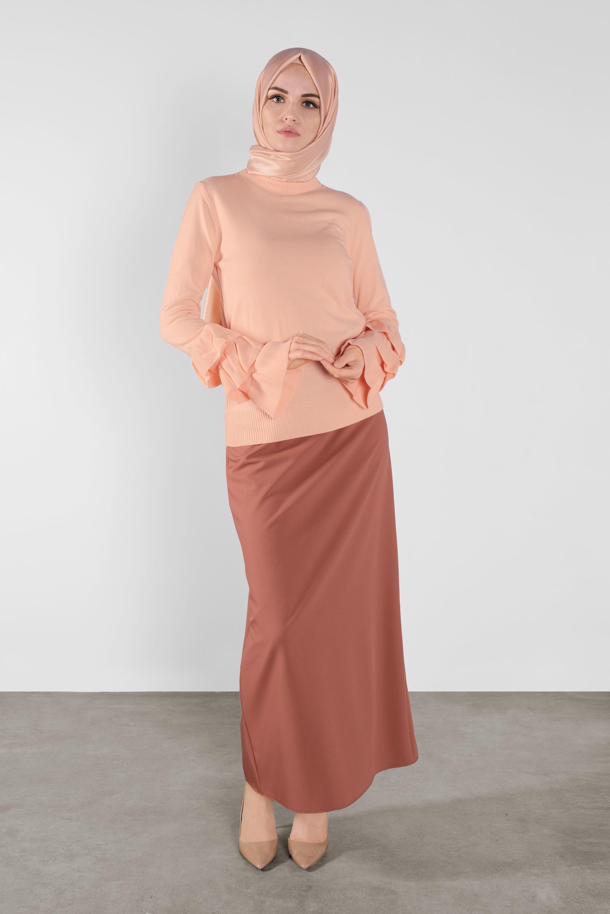 Tesettür giyim PEMBE FIRFIRLI TRİKO KAZAK 41086 