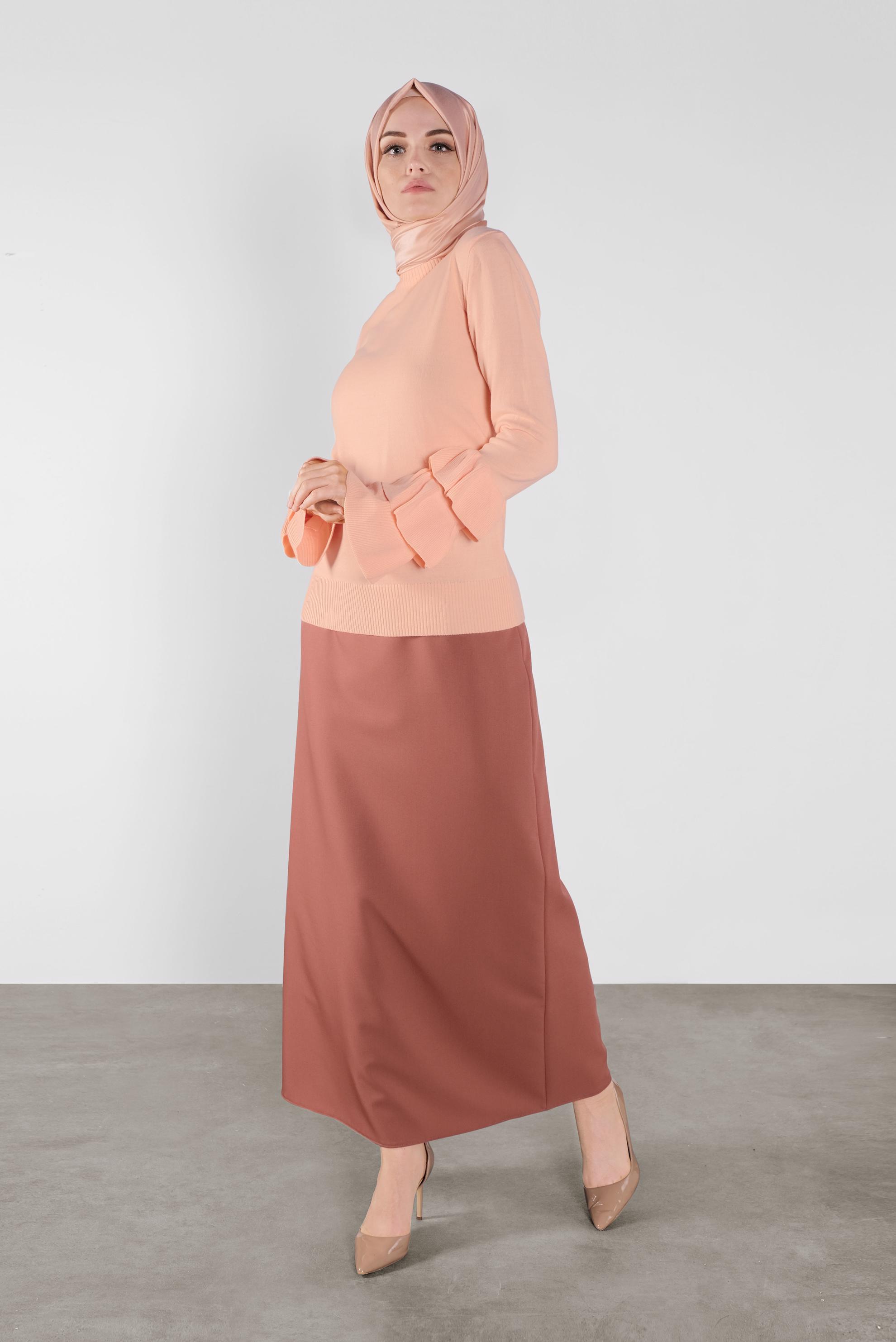 Tesettür giyim PEMBE FIRFIRLI TRİKO KAZAK 41086 