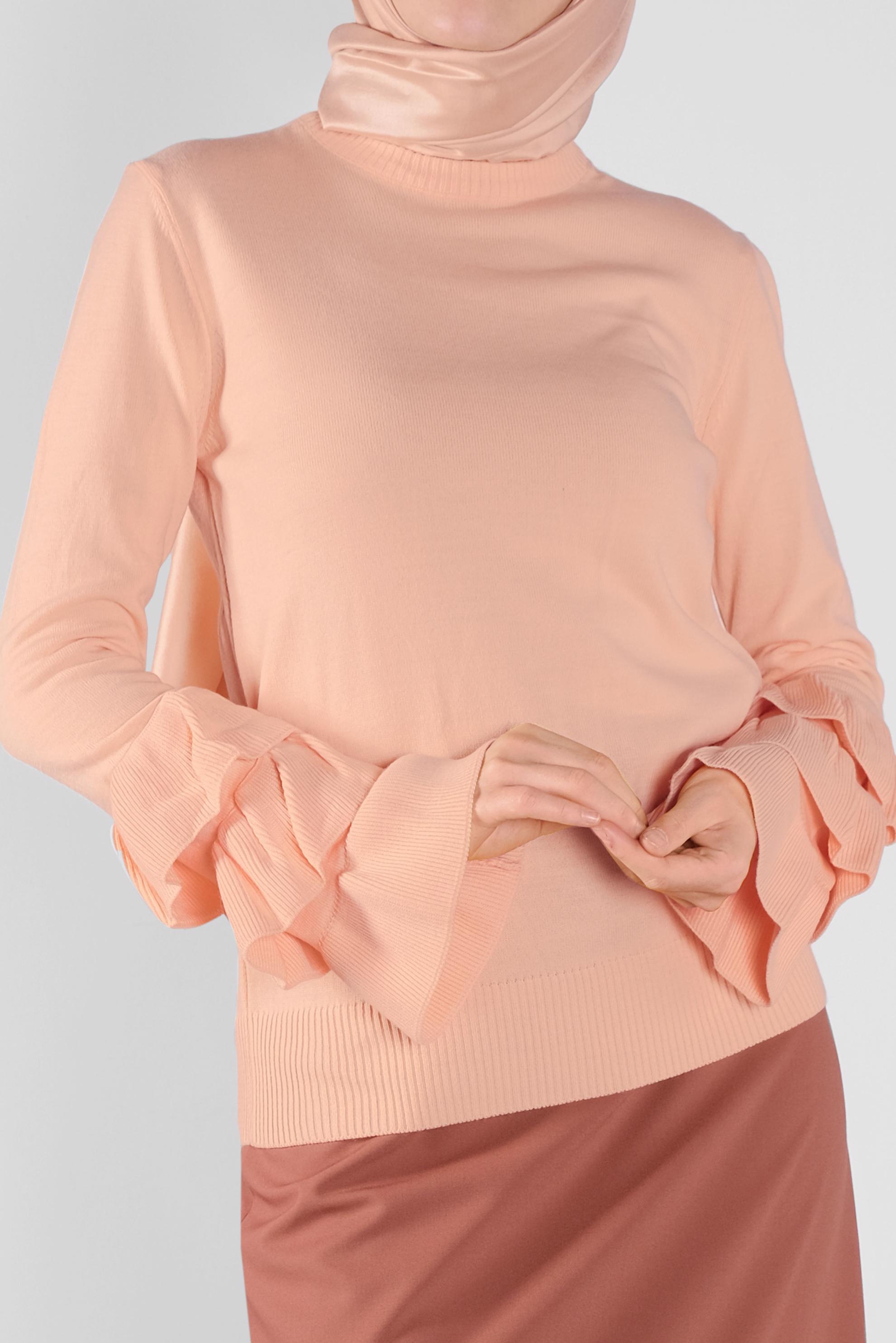 Tesettür giyim PEMBE FIRFIRLI TRİKO KAZAK 41086 