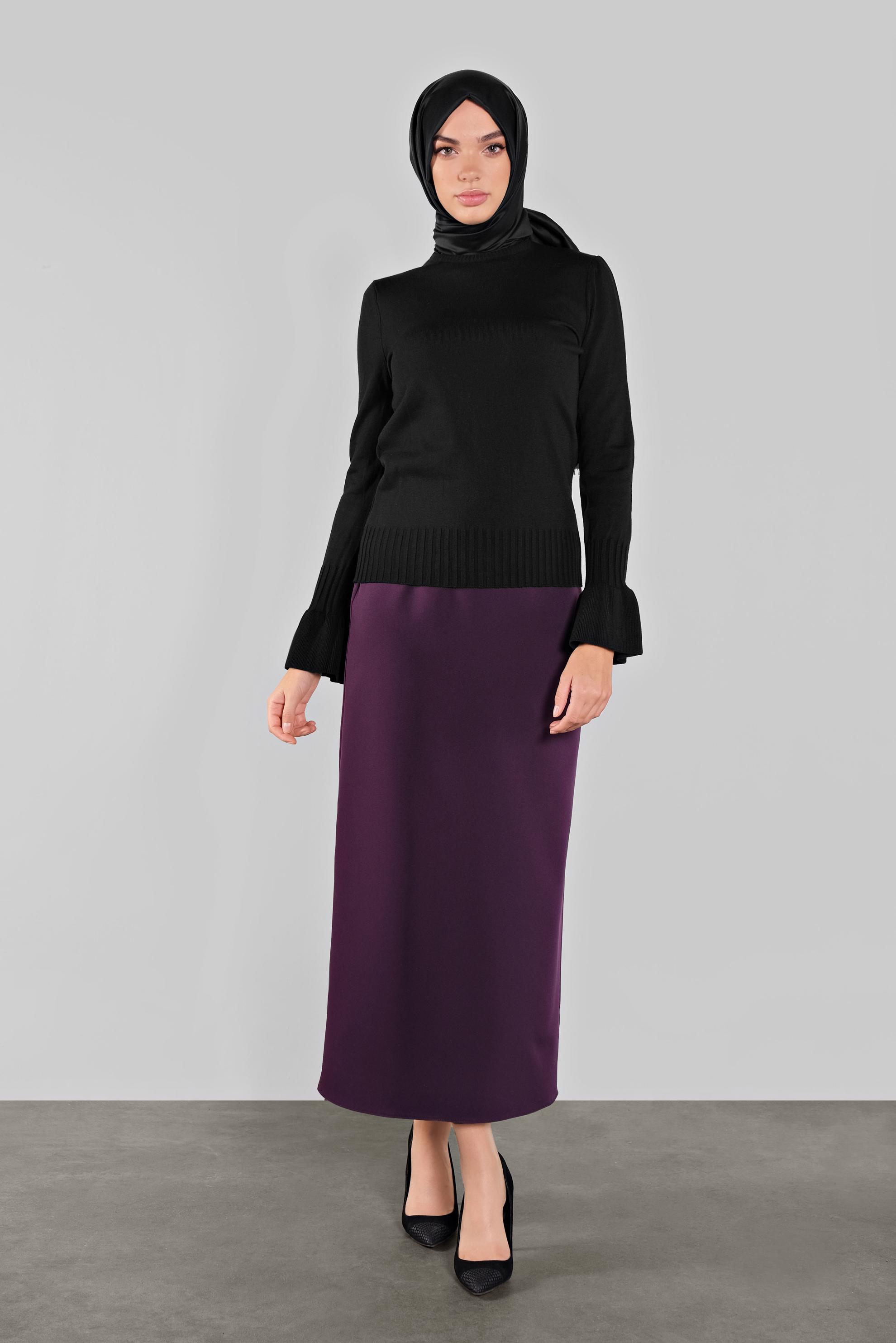 Tesettür giyim SİYAH GENİŞ KOL TRİKO KAZAK 41088 